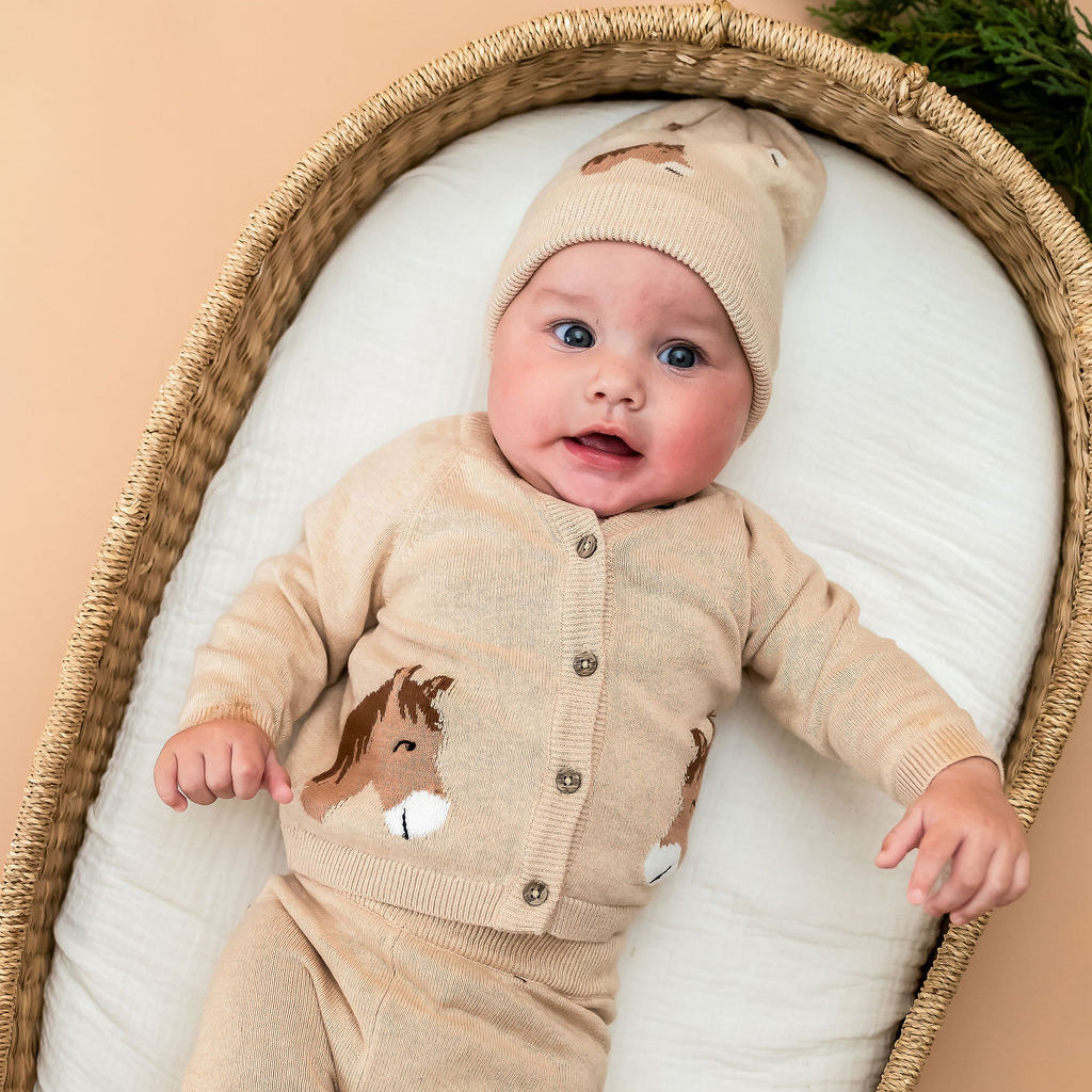 Horse Jacquard Knit Organic Baby Cardigan