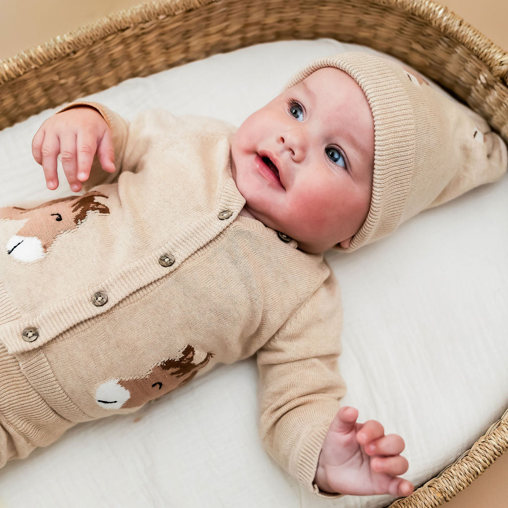 Horse Jacquard Knit Organic Baby Cardigan