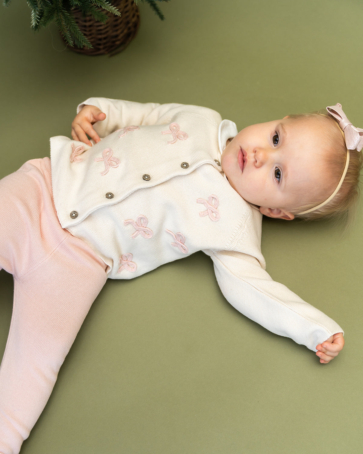 Zoe Bow Sweater Knit Baby Button Cardigan (Organic)