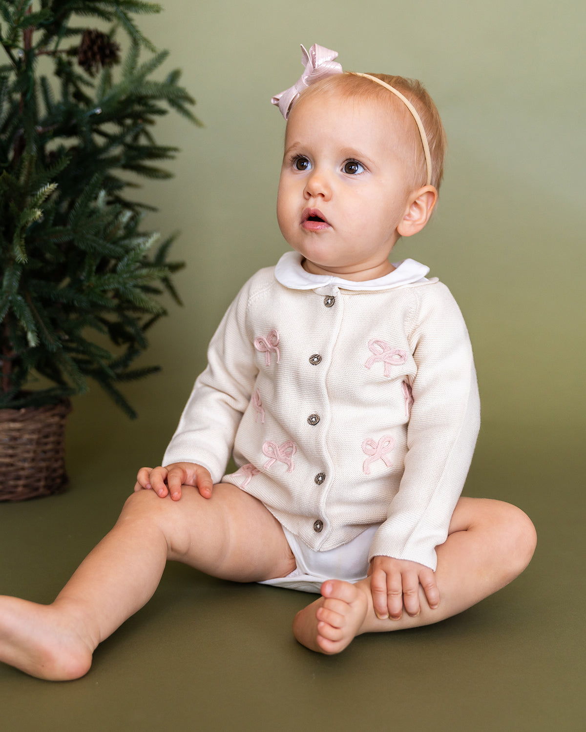 Zoe Bow Sweater Knit Baby Button Cardigan (Organic)