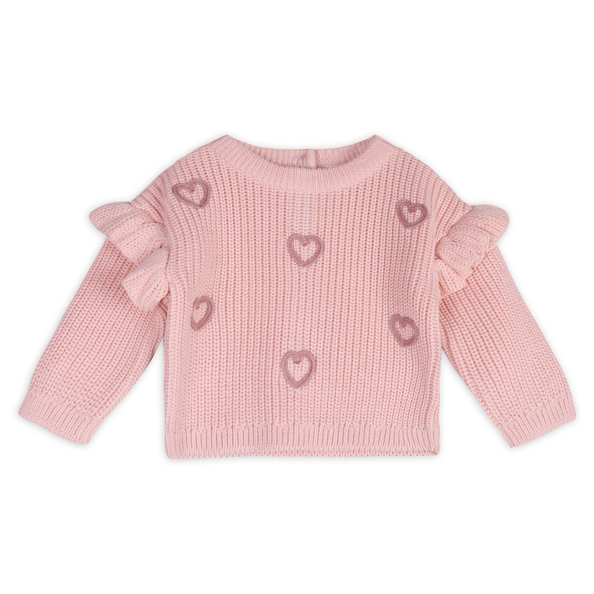 Hearts Embroidered Slouchy Sweater Knit Baby Pullover (Organic Cotton)