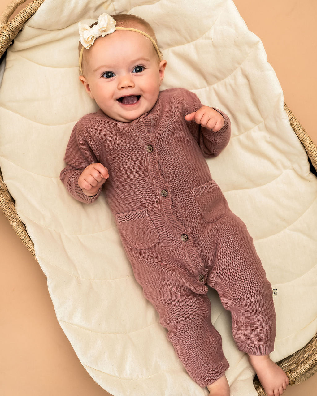 Classic Pocket & Button Chunky Knit Baby Jumpsuit (Organic Cotton) - 2 Colors