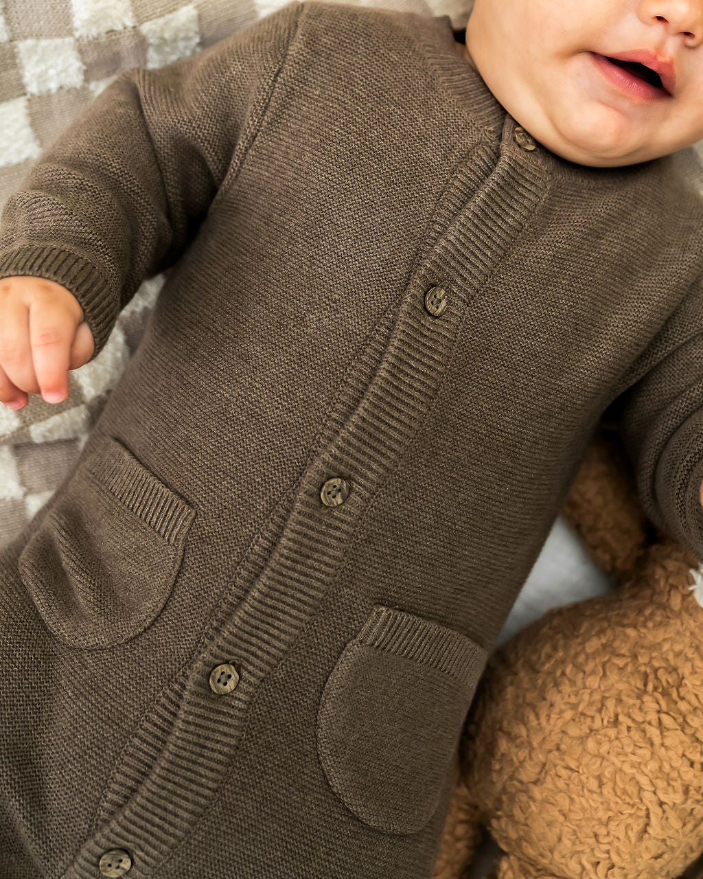 Classic Pocket & Button Chunky Knit Baby Jumpsuit (Organic Cotton) - 2 Colors