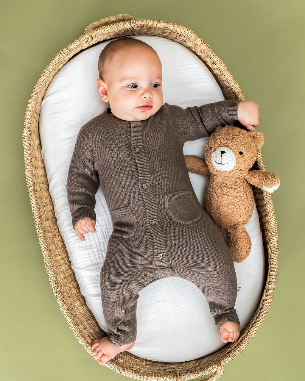 Classic Pocket & Button Chunky Knit Baby Jumpsuit (Organic Cotton) - 2 Colors