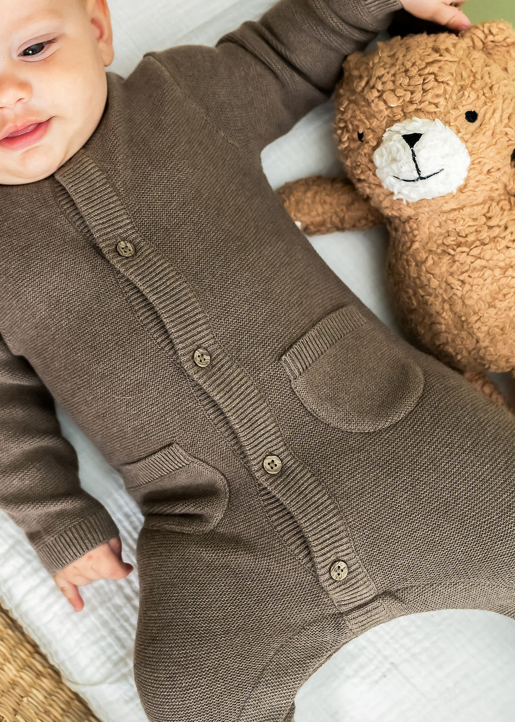 Classic Pocket & Button Chunky Knit Baby Jumpsuit (Organic Cotton) - 2 Colors