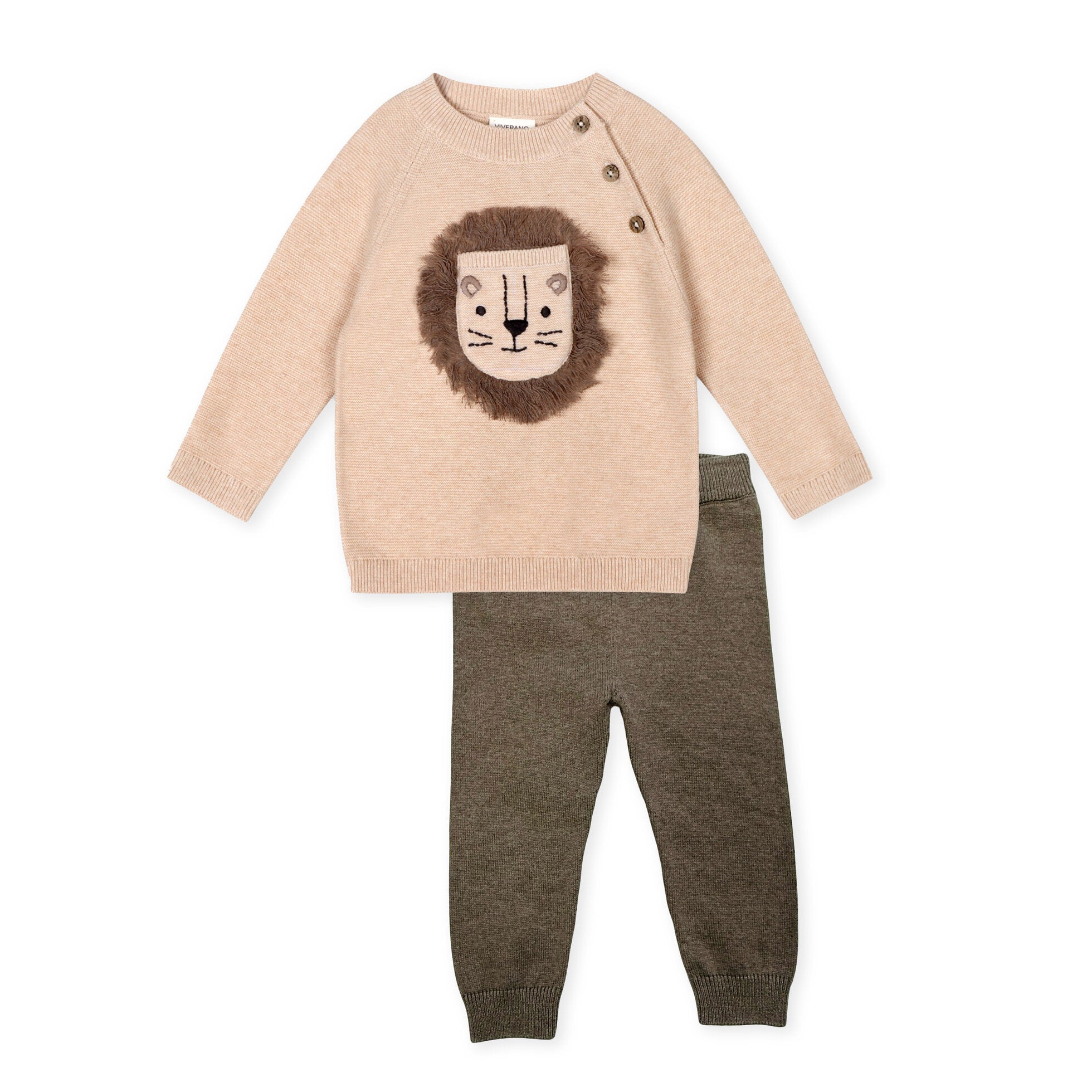Lion Applique Sweater Knit Baby Pullover & Pant SET (Organic Cotton)