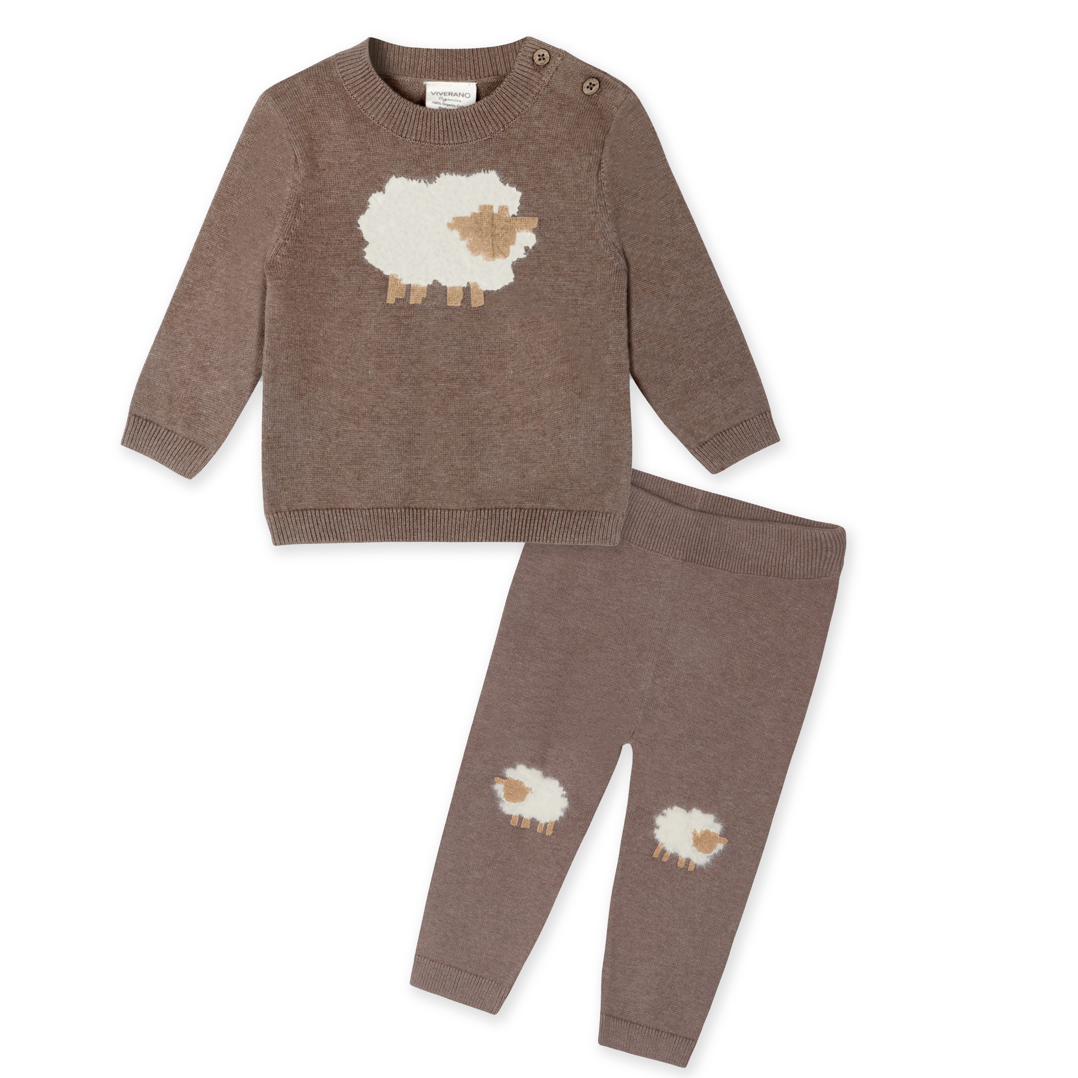 Sheep Jacquard Knit Organic Baby Pullover & Pant Set