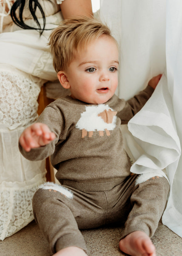 Sheep Jacquard Knit Organic Baby Pullover & Pant Set