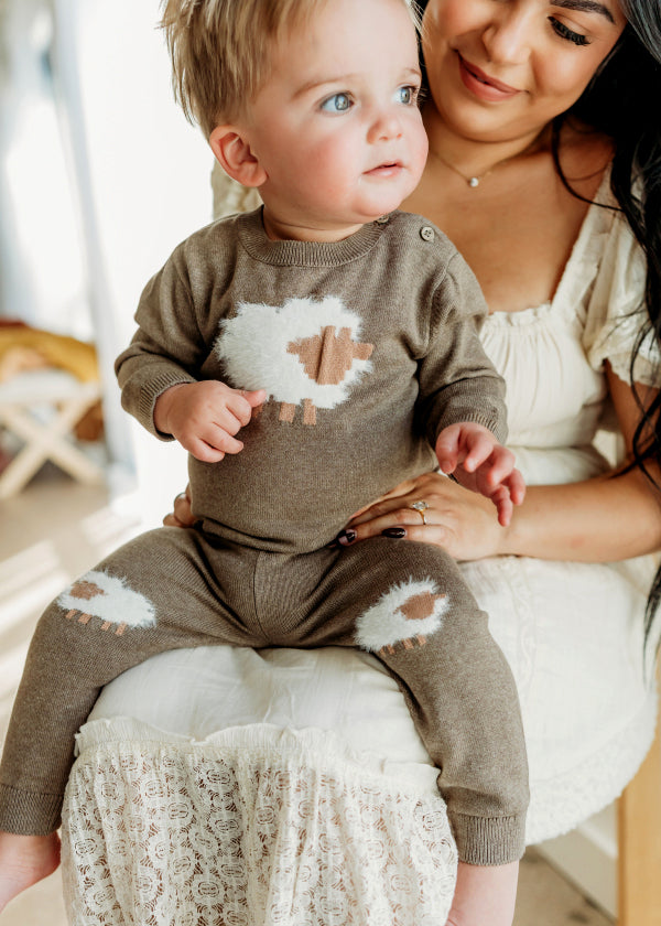 Sheep Jacquard Knit Organic Baby Pullover & Pant Set