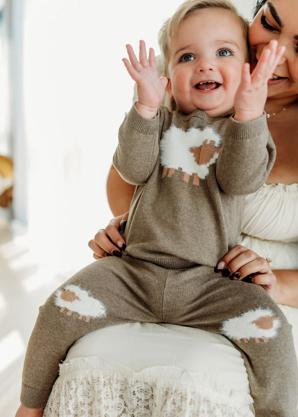Sheep Jacquard Knit Organic Baby Pullover & Pant Set