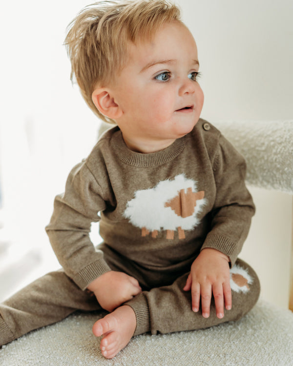Sheep Jacquard Knit Organic Baby Pullover & Pant Set