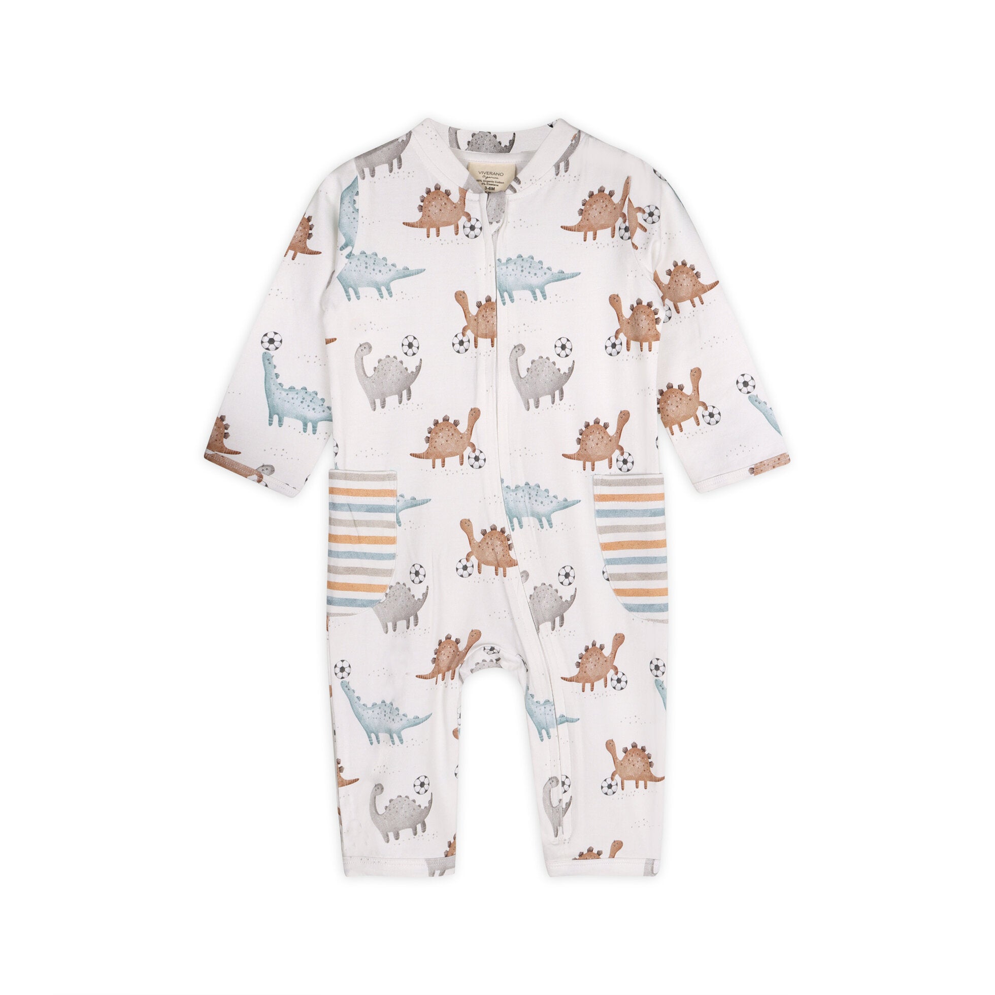 Soccer Dino Baby Zippered Coverall Jumpsuit (Organic Jersey)