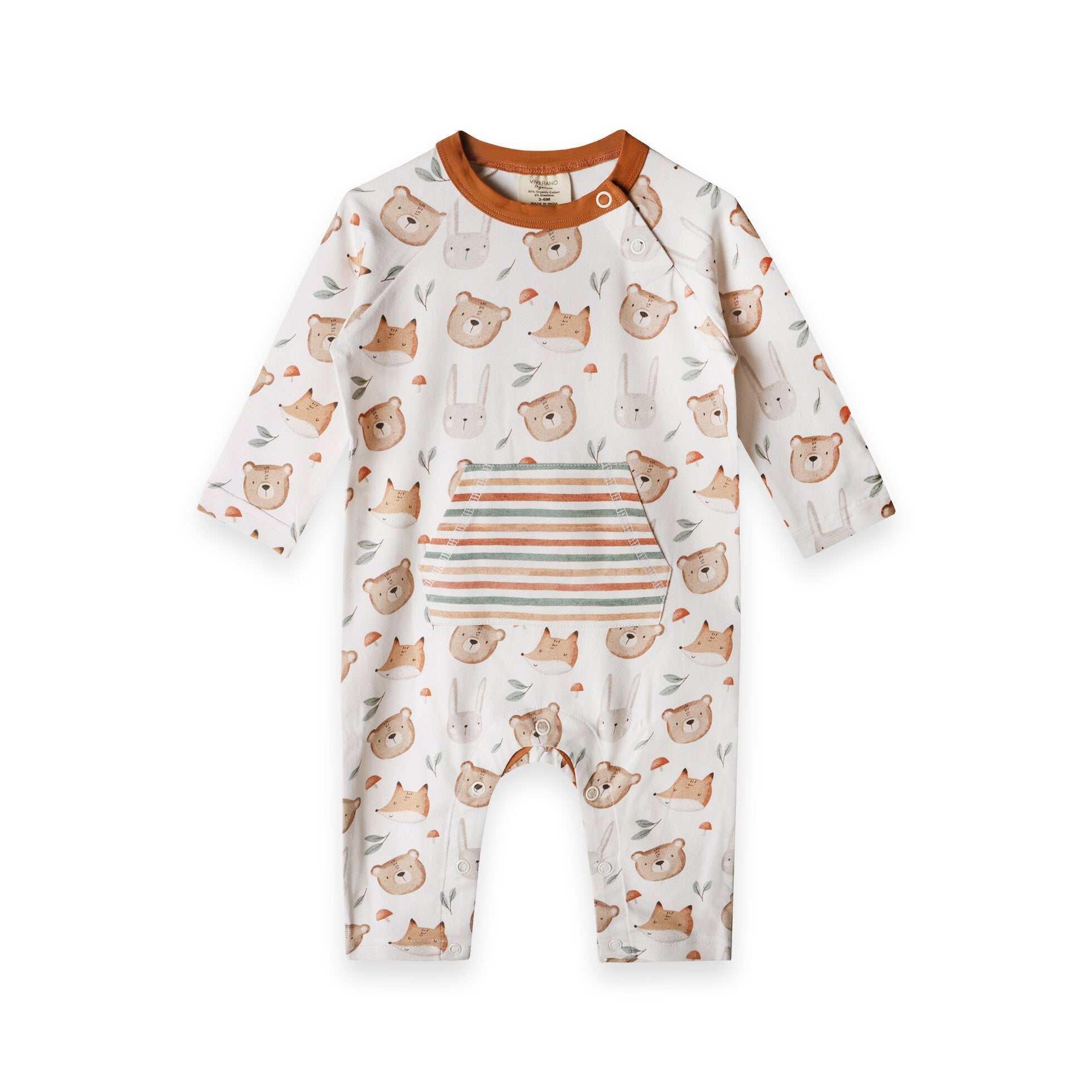 Forest Animals Bear Fox Kangaroo Pocket Baby Jumpsuit (Organic Jersey)