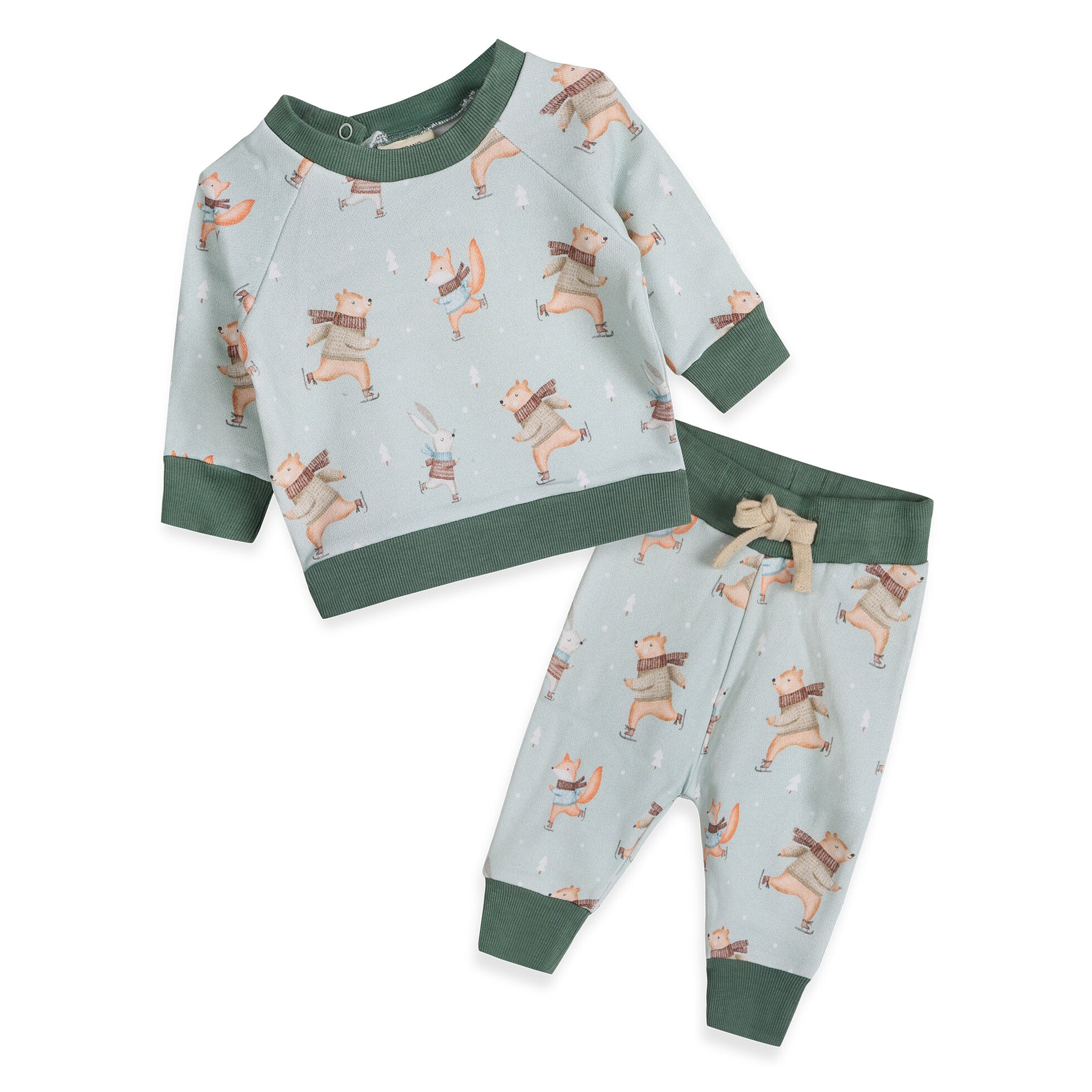 Ice Skaters Bear Baby Sweatshirt & Pants Set (Organic Cotton Fleece)