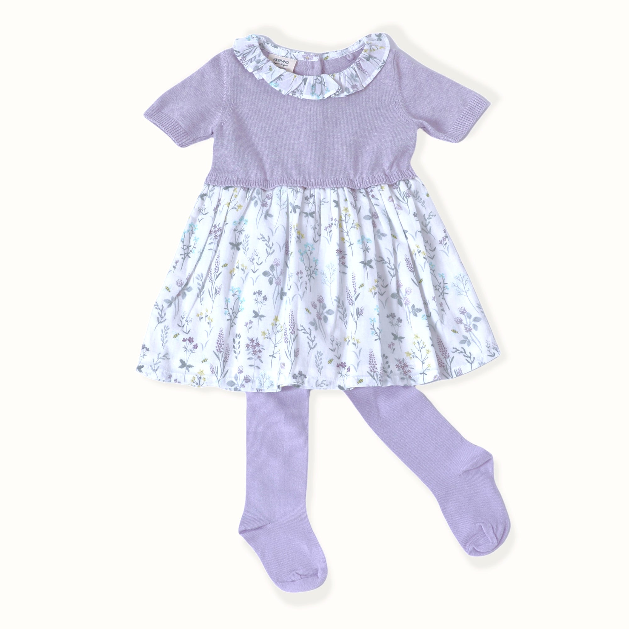 Lavender Floral Sweater Dress & Tights (Organic Cotton) 2pc Set