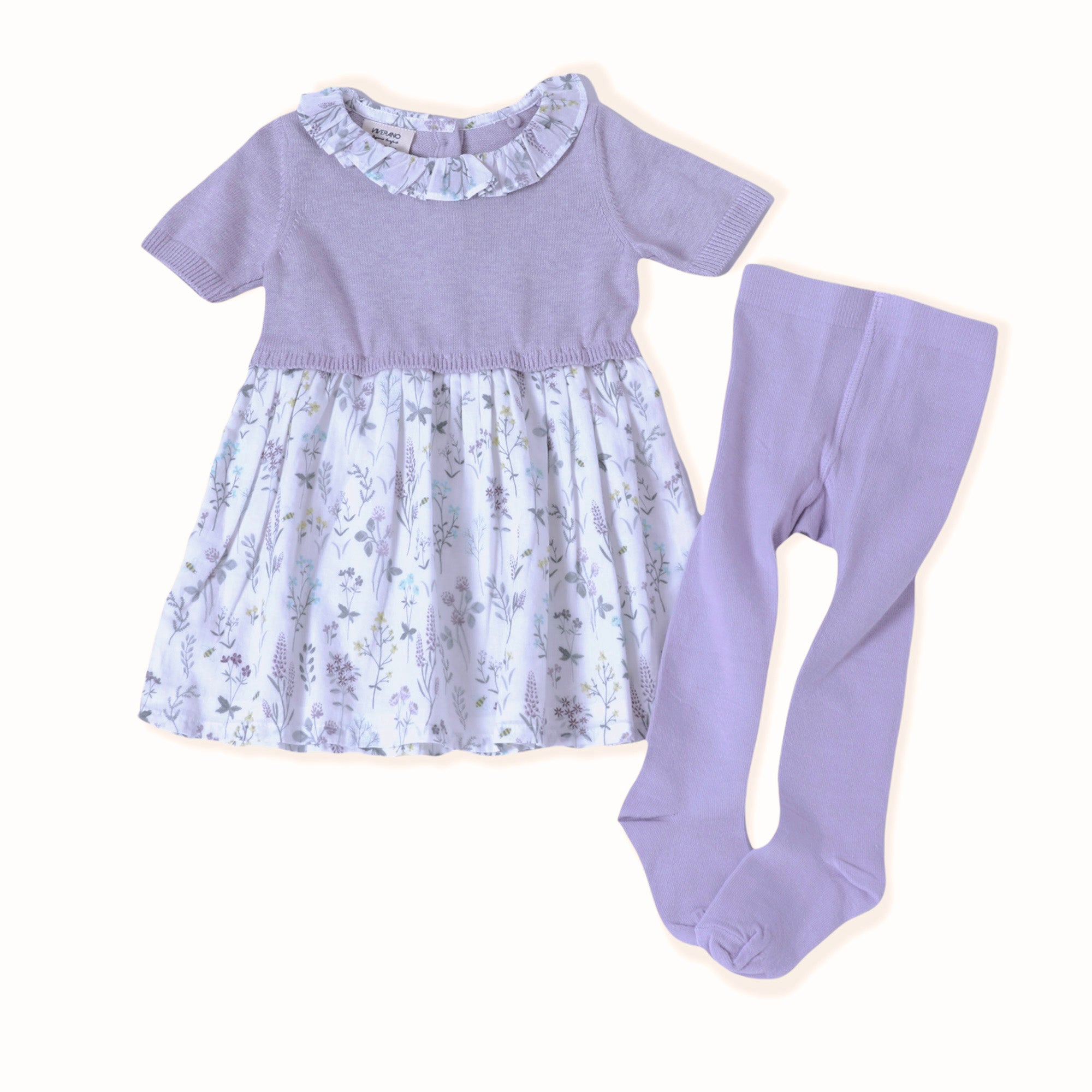 Lavender Floral Sweater Dress & Tights (Organic Cotton) 2pc Set