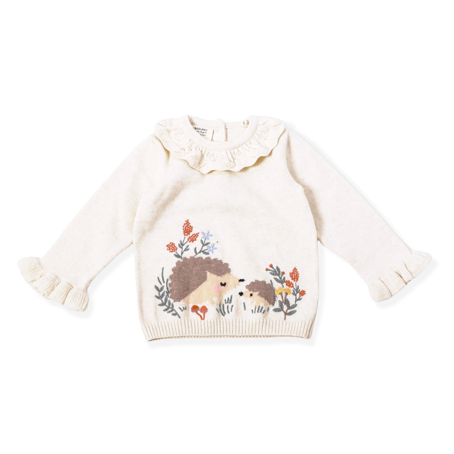 Hedgehog & Pointelle Collar Baby Sweater (Organic Cotton)