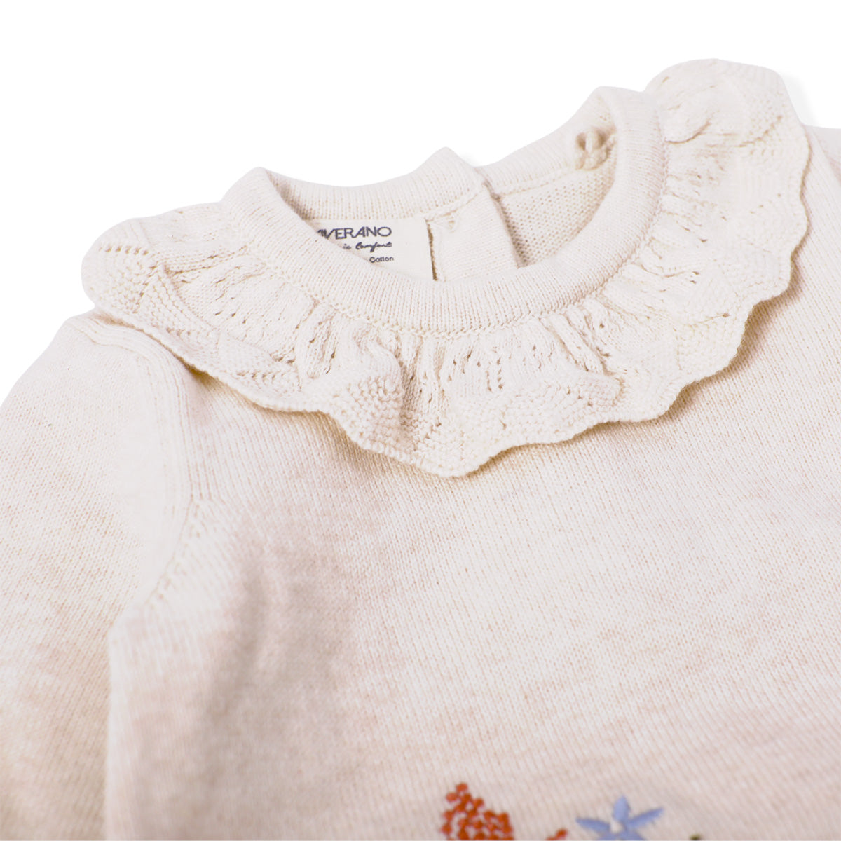 Hedgehog & Pointelle Collar Baby Sweater (Organic Cotton)
