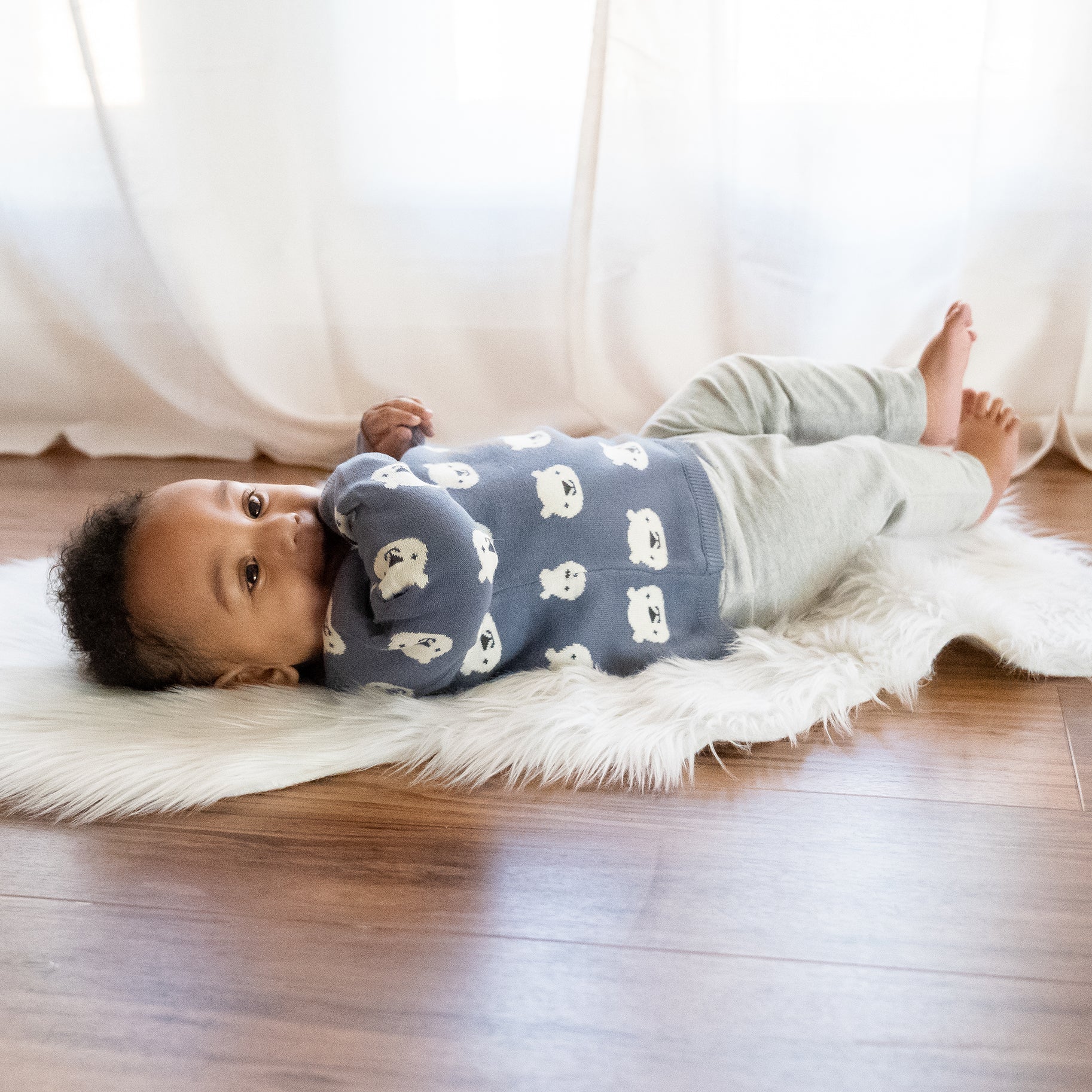 Cozy Bear Jacquard Knit Baby Pullover (Organic Cotton)