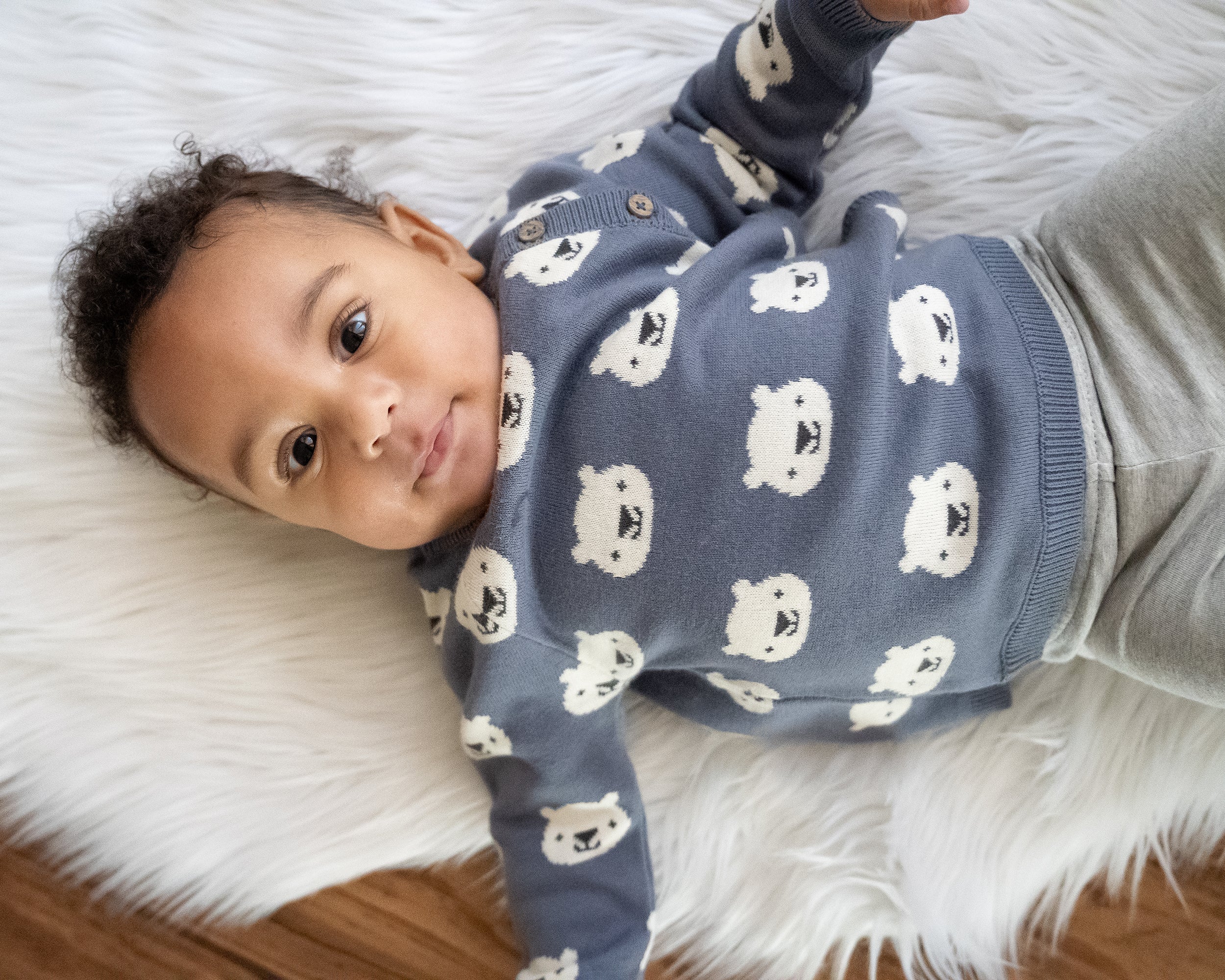 Cozy Bear Jacquard Knit Baby Pullover (Organic Cotton)