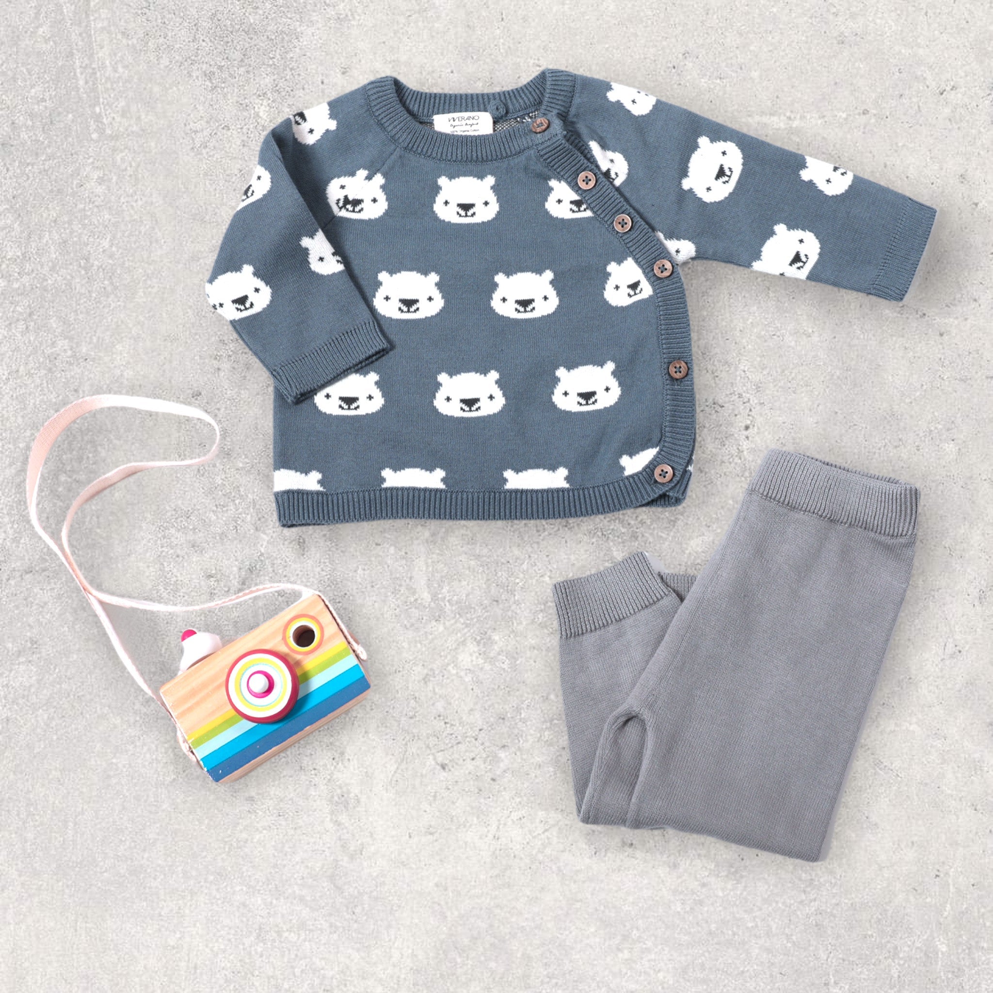 Cozy Bear Jacquard Knit Baby Pullover (Organic Cotton)