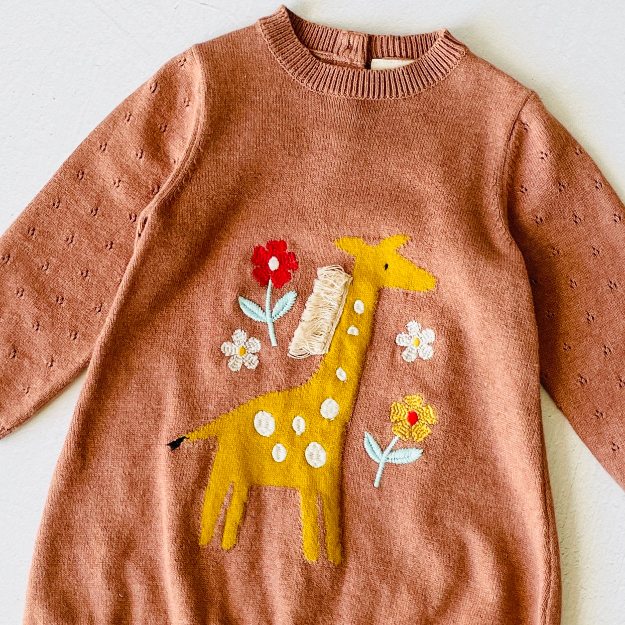 Floral Giraffe Embroidered Sweater knit Baby Dress (Organic)