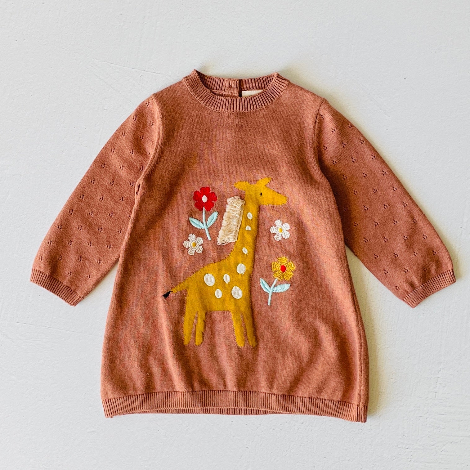 Floral Giraffe Embroidered Sweater knit Baby Dress (Organic)