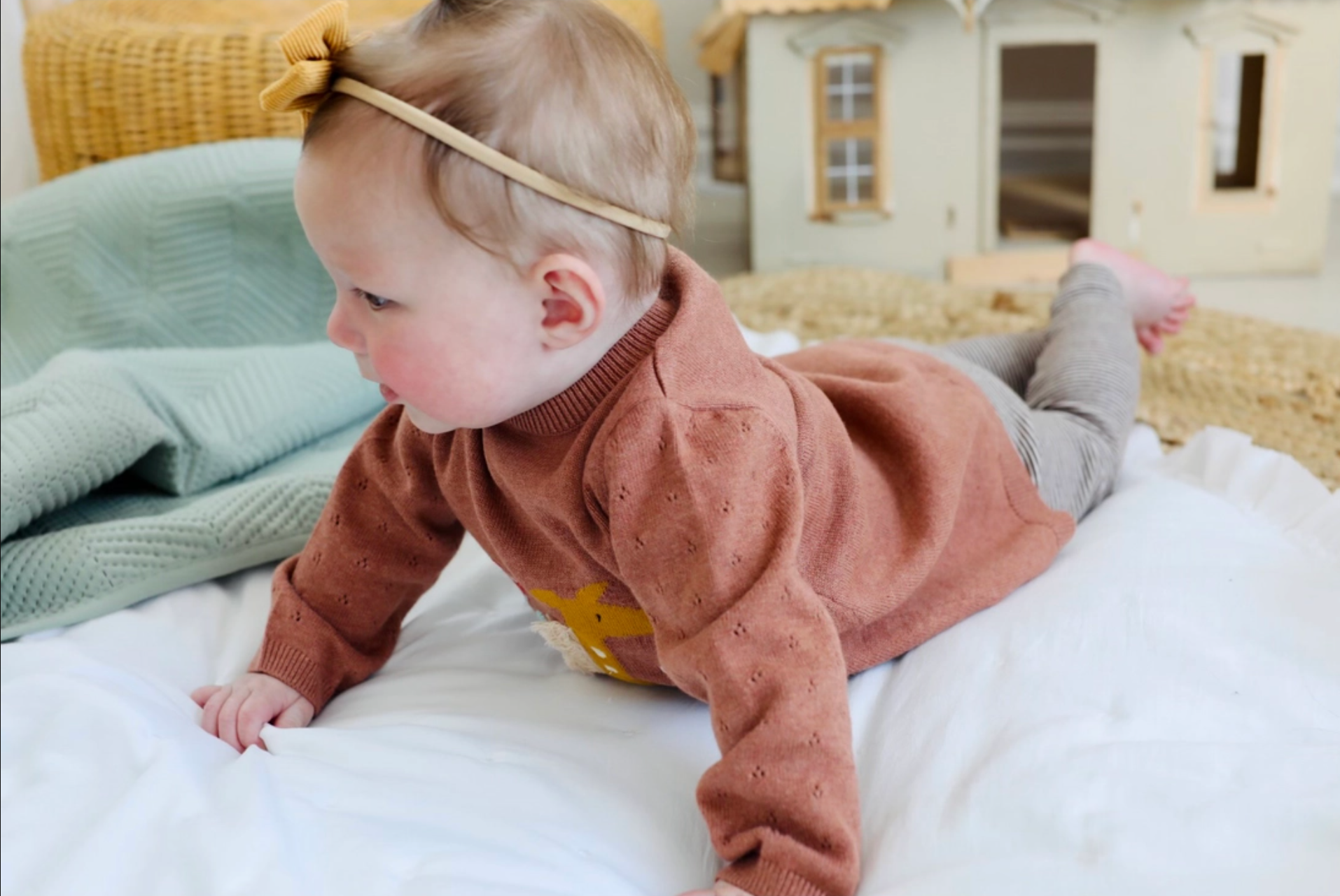 Floral Giraffe Embroidered Sweater knit Baby Dress (Organic)