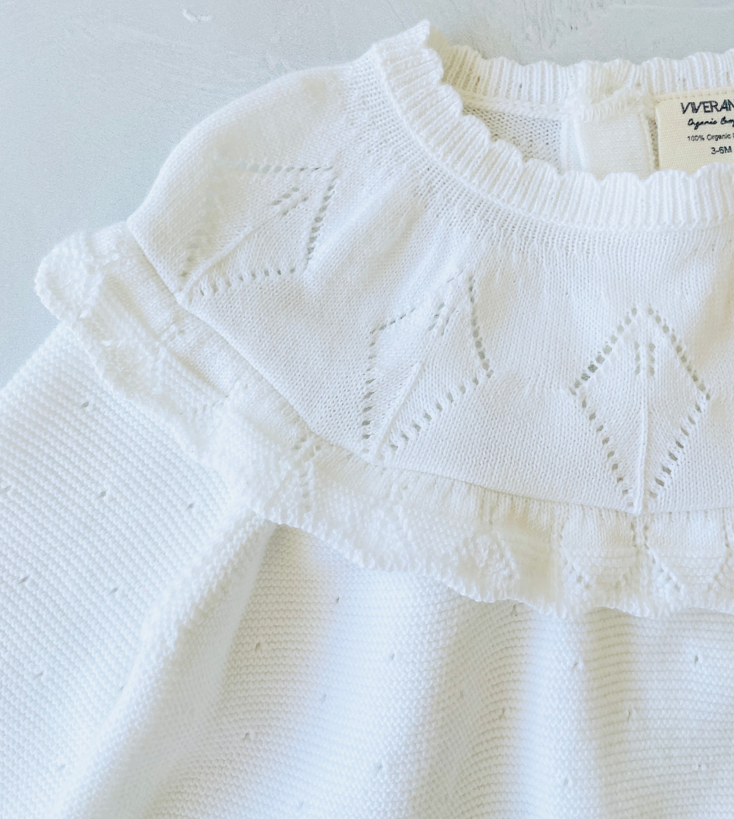 Milan White Pointelle & Ruffle Sweater Knit Baby Girl Dress (Organic)
