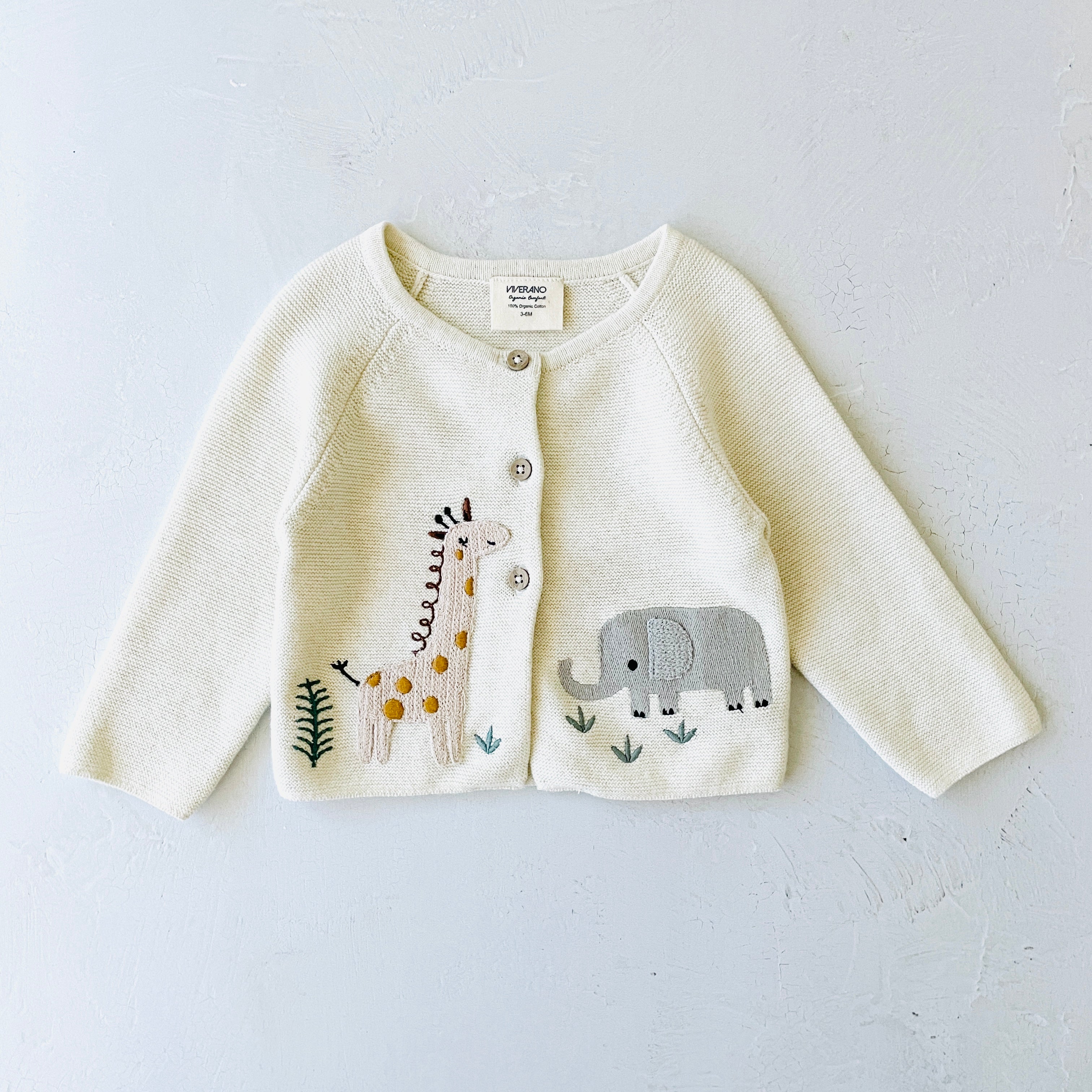 Animal Safari Embroidered Organic Baby Cardigan Sweater - 3 Colors