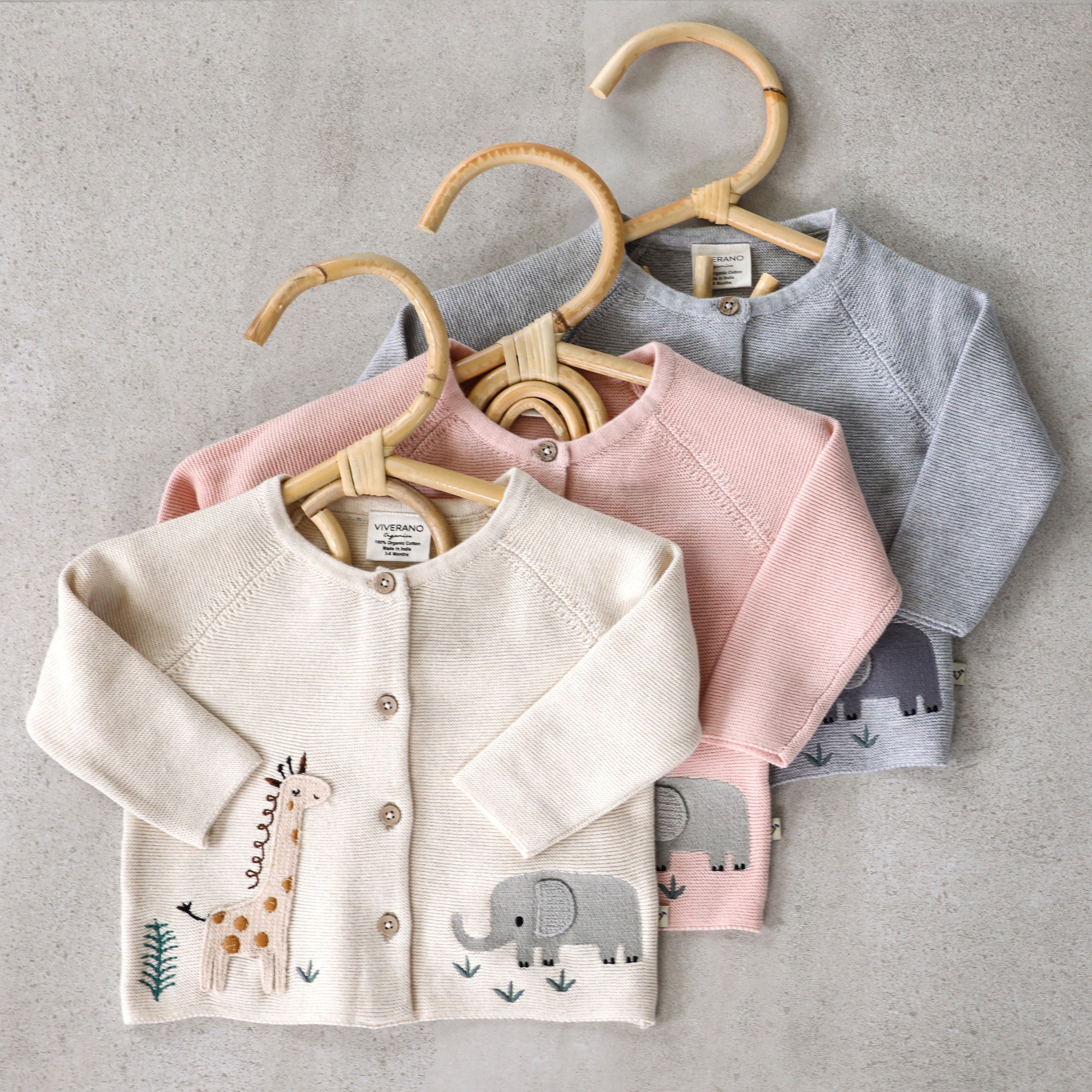 Animal Safari Embroidered Organic Baby Cardigan Sweater - 3 Colors