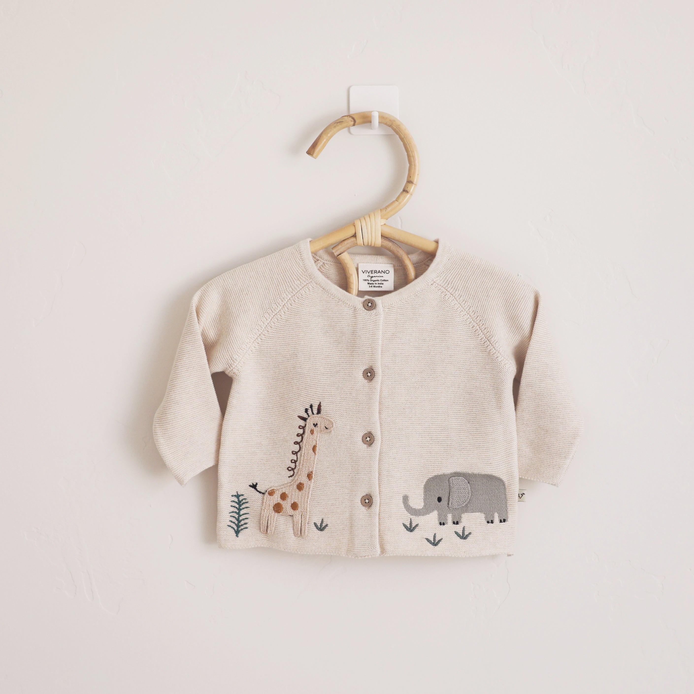 Animal Safari Embroidered Organic Baby Cardigan Sweater - 3 Colors