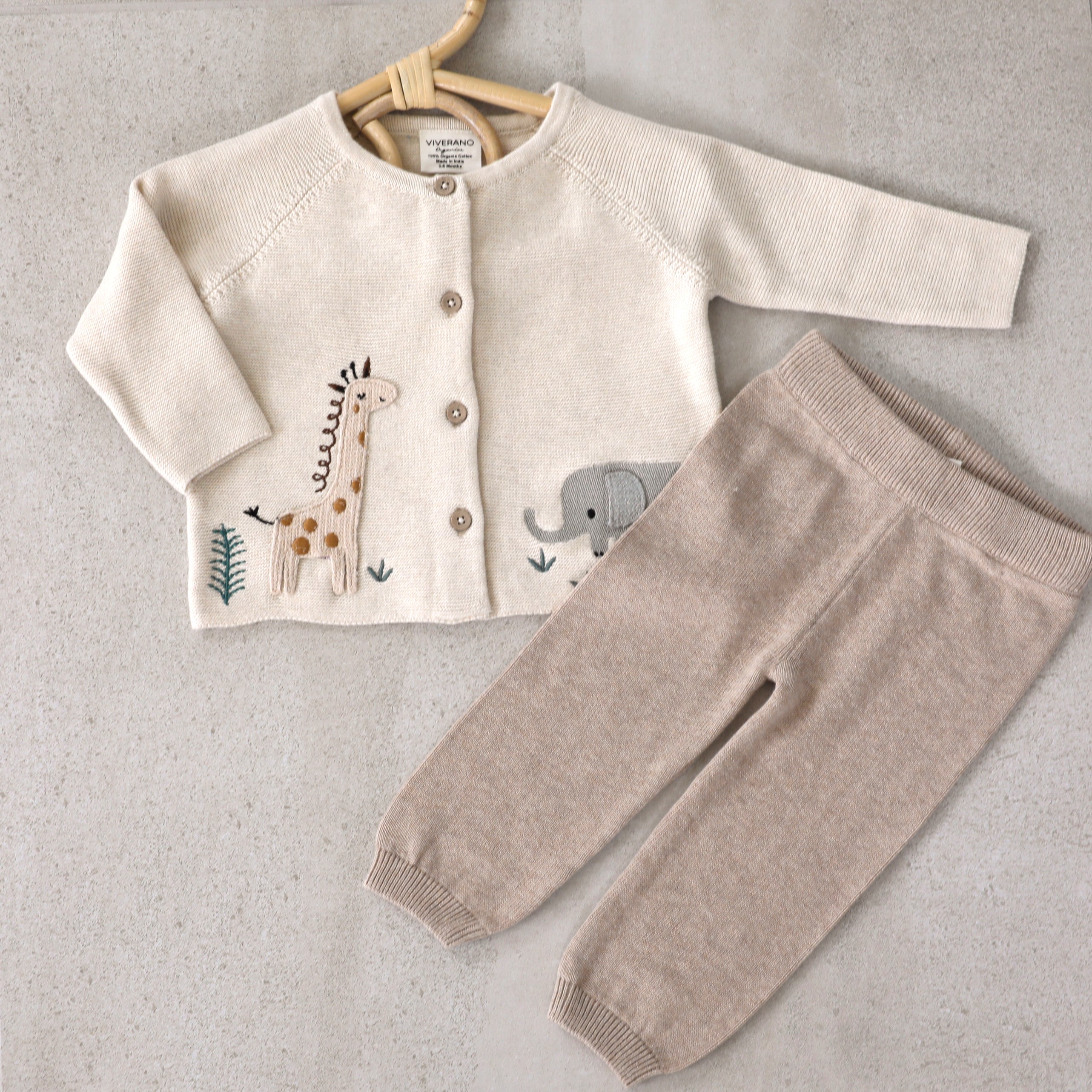 Animal Safari Embroidered Organic Baby Cardigan Sweater - 3 Colors