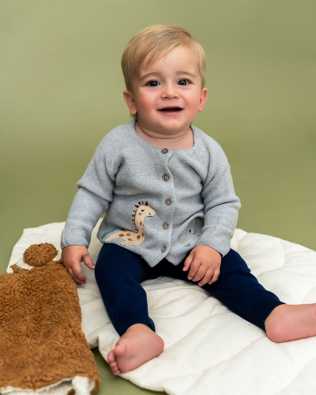 Animal Safari Embroidered Organic Baby Cardigan Sweater - 3 Colors