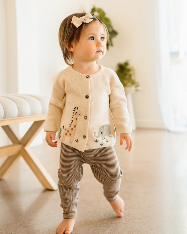 Animal Safari Embroidered Organic Baby Cardigan Sweater - 3 Colors