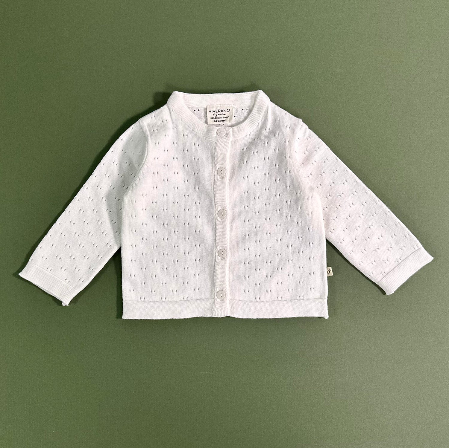 Milan Dove White Pointelle Knit Baby Cardigan (Organic)