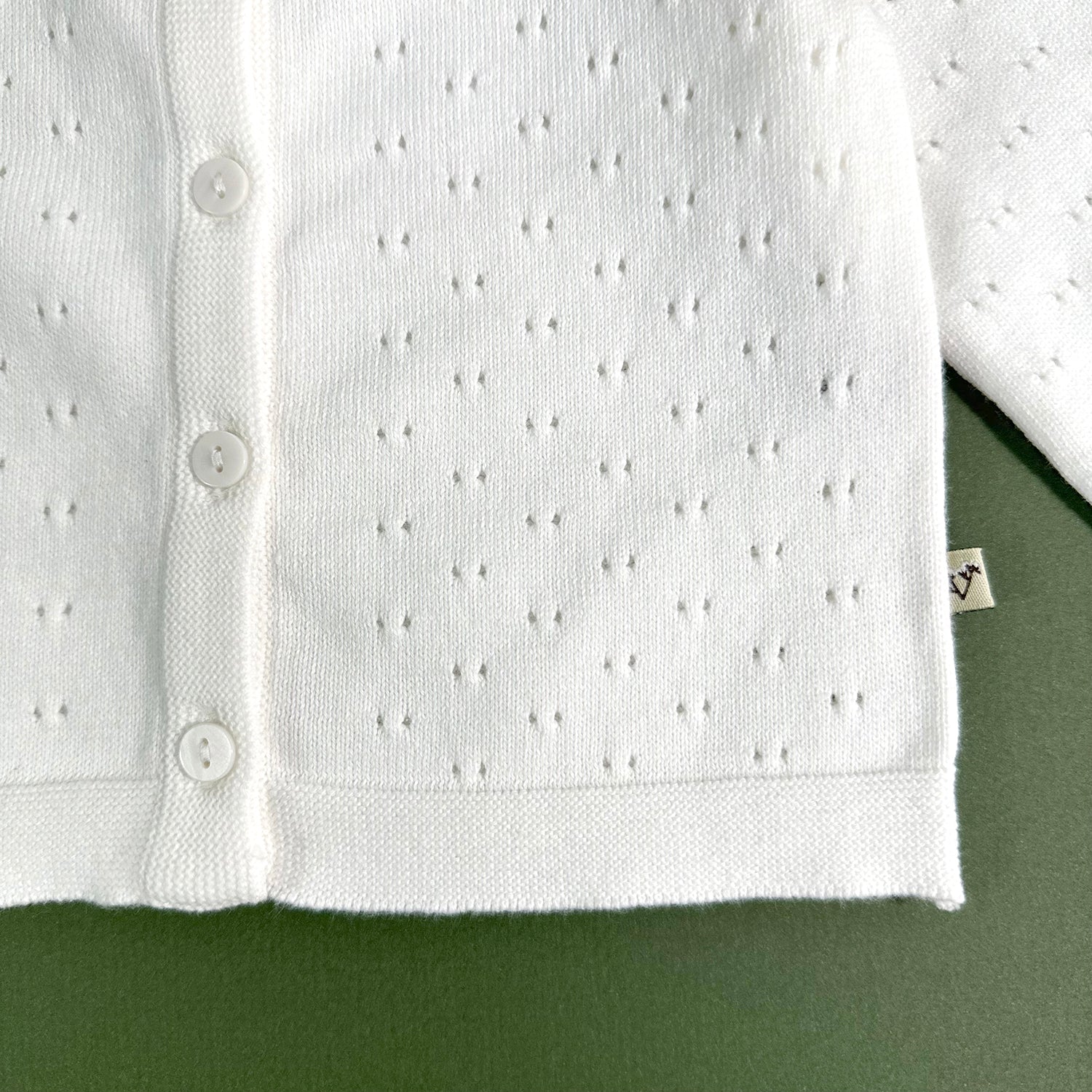 Milan Dove White Pointelle Knit Baby Cardigan (Organic)
