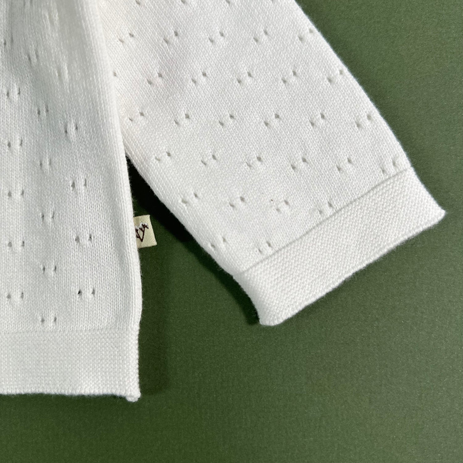 Milan Dove White Pointelle Knit Baby Cardigan (Organic)