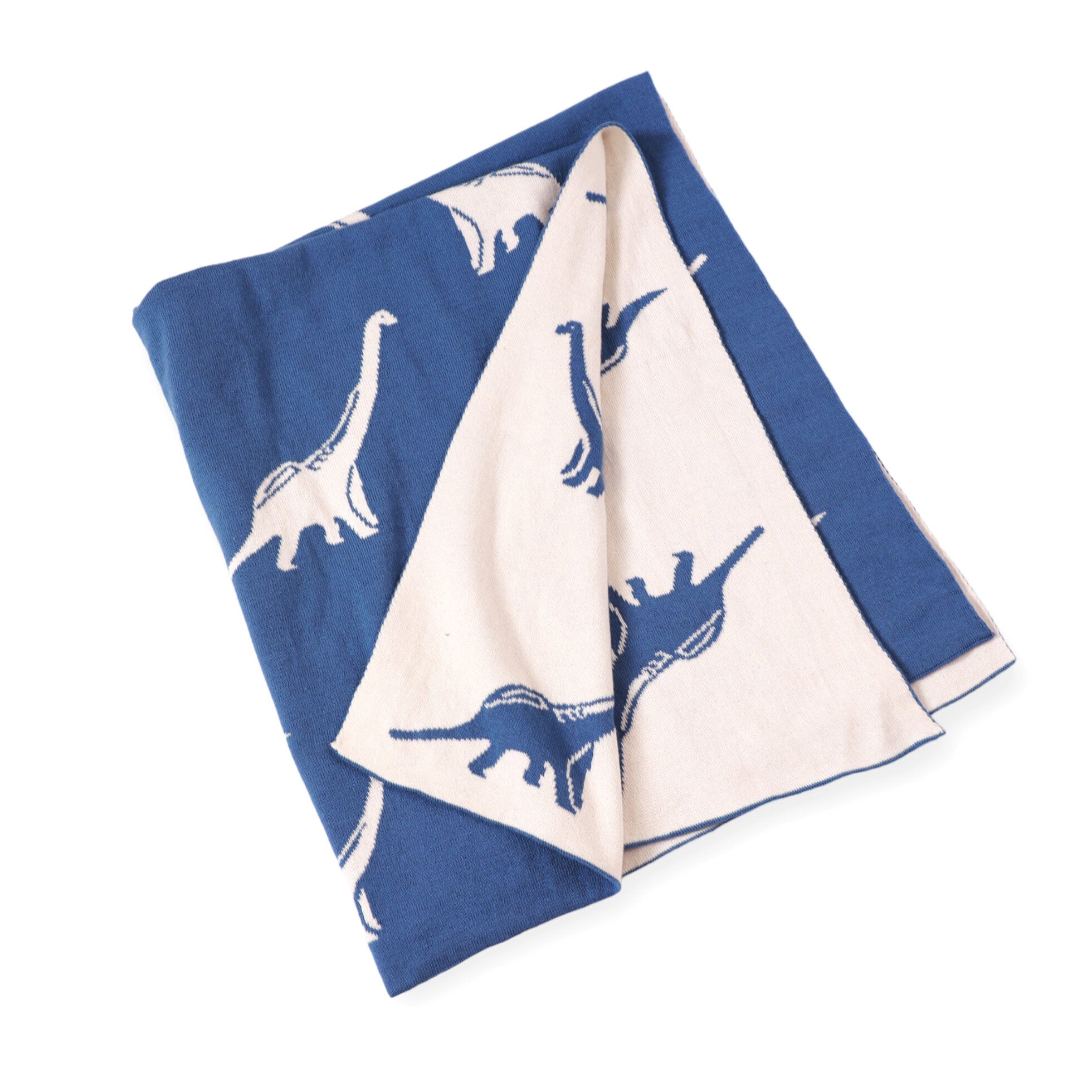 Dinosaur - Bi-Color Jacquard Sweater Knit Reversible Baby Blankets (Organic Cotton)