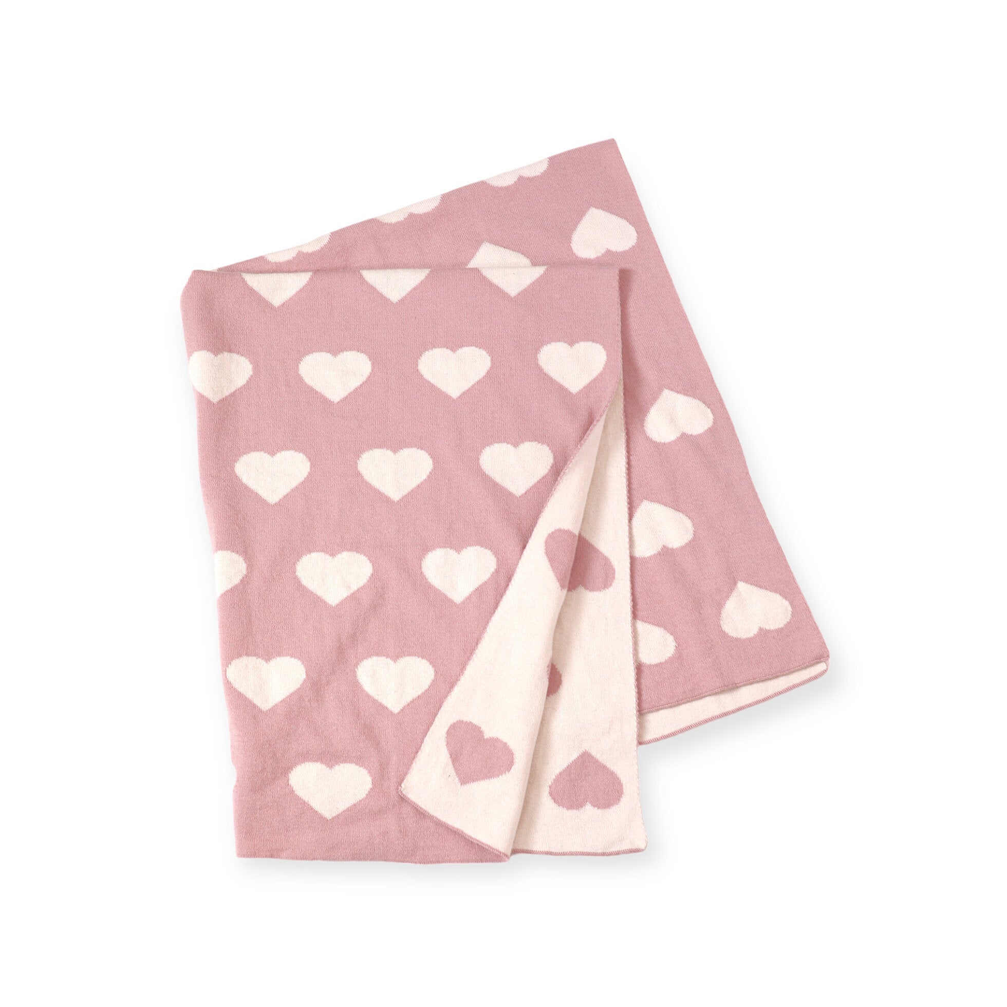 Hearts - Bi-Color Jacquard Sweater Knit Reversible Baby Blankets (Organic Cotton)