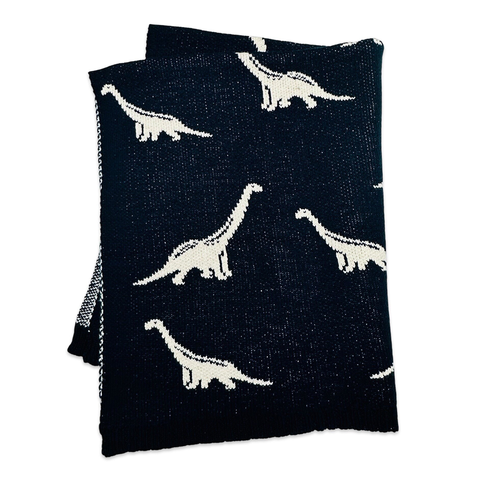 Navy Dinosaur - Jacquard Sweater Knit Baby Blankets (Organic Cotton)