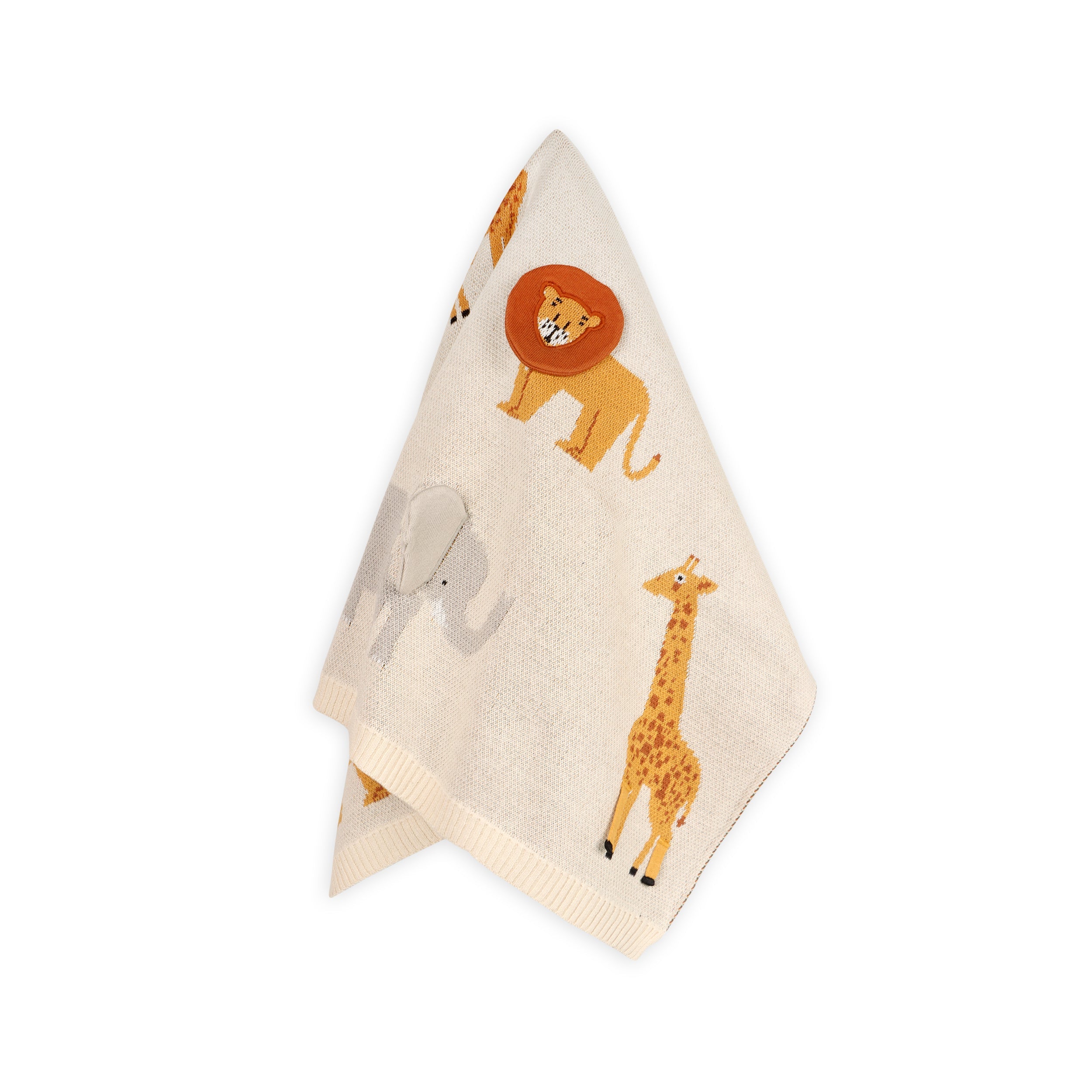 Savannah Safari Animals Organic Cotton Baby Blanket – 3D Jacquard Knit
