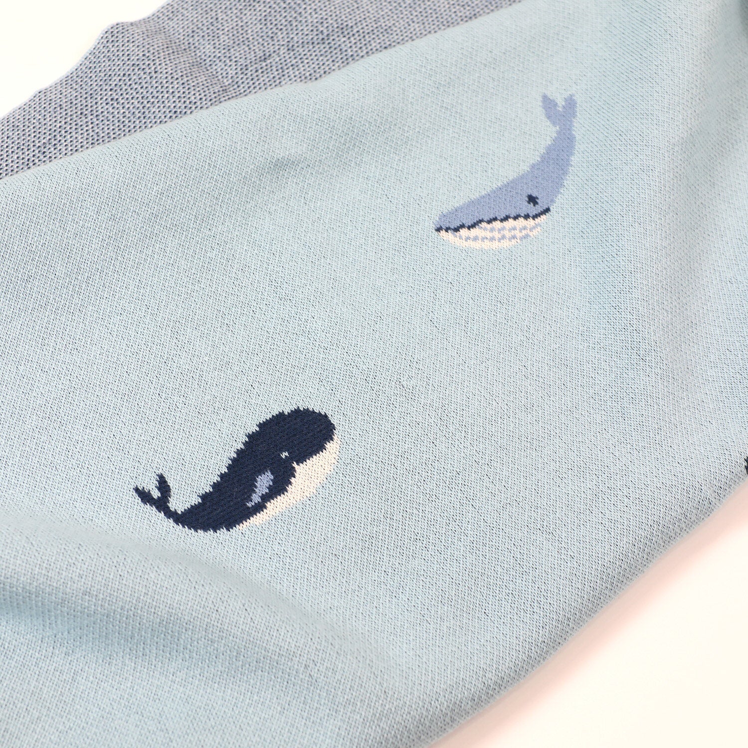 Whales - Jacquard Sweater Knit Baby Blankets (Organic Cotton)
