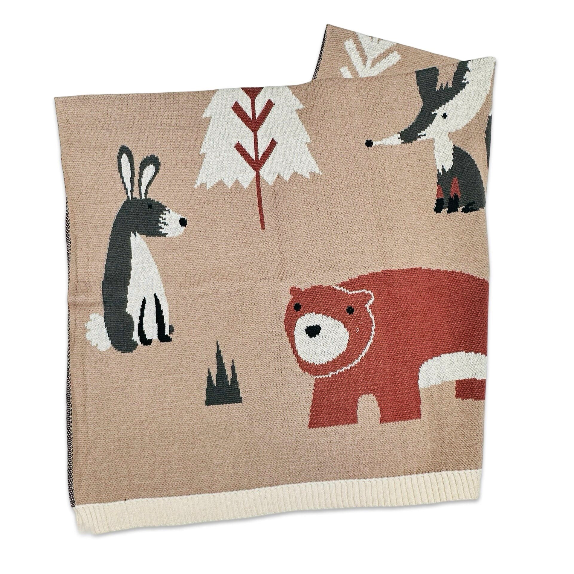 Woodland Bear - Organic Cotton Jacquard Sweater Knit Baby Blanket
