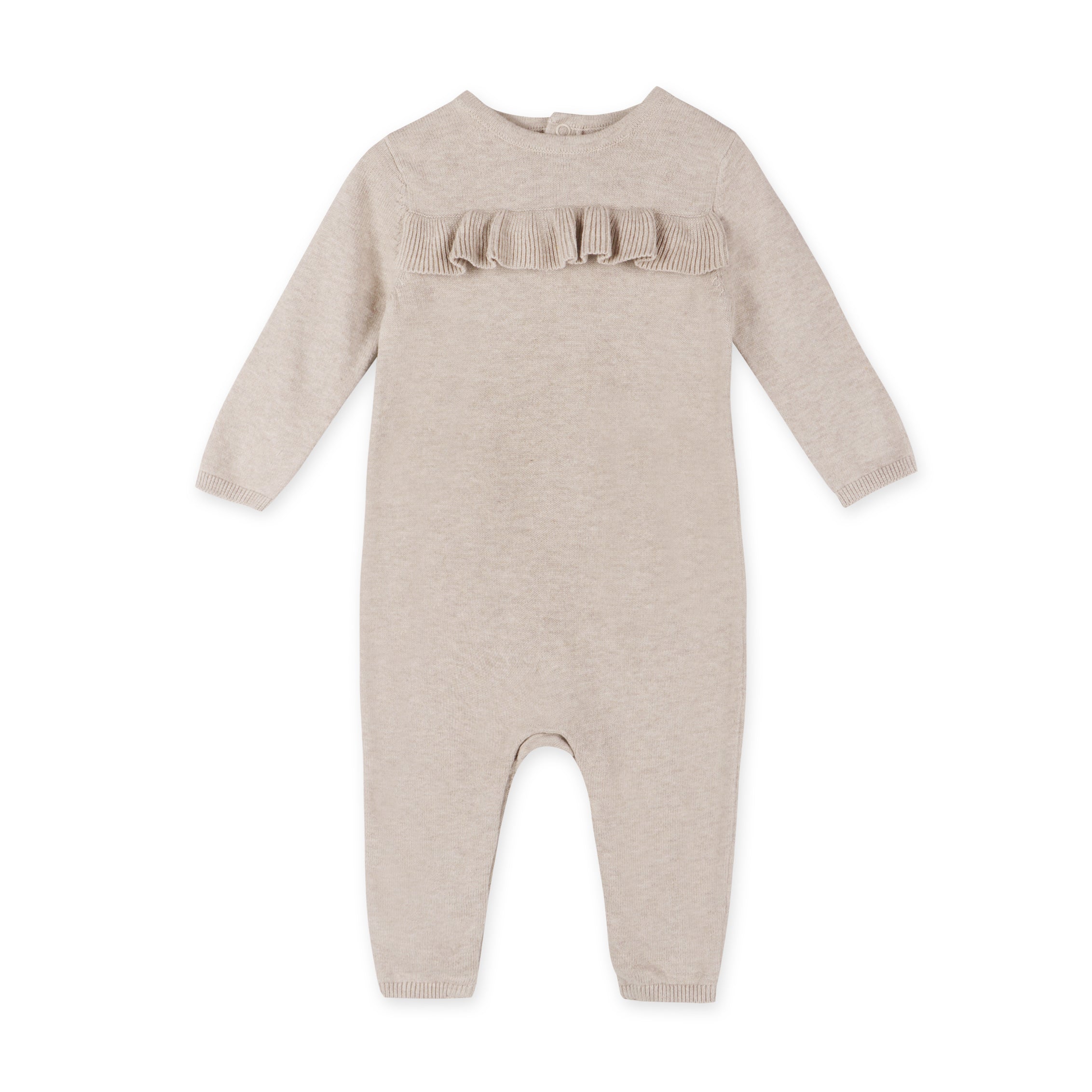 Milan Earthy Sweater Knit Ruffle Baby Jumpsuit (Organic Cotton) - Oatmeal