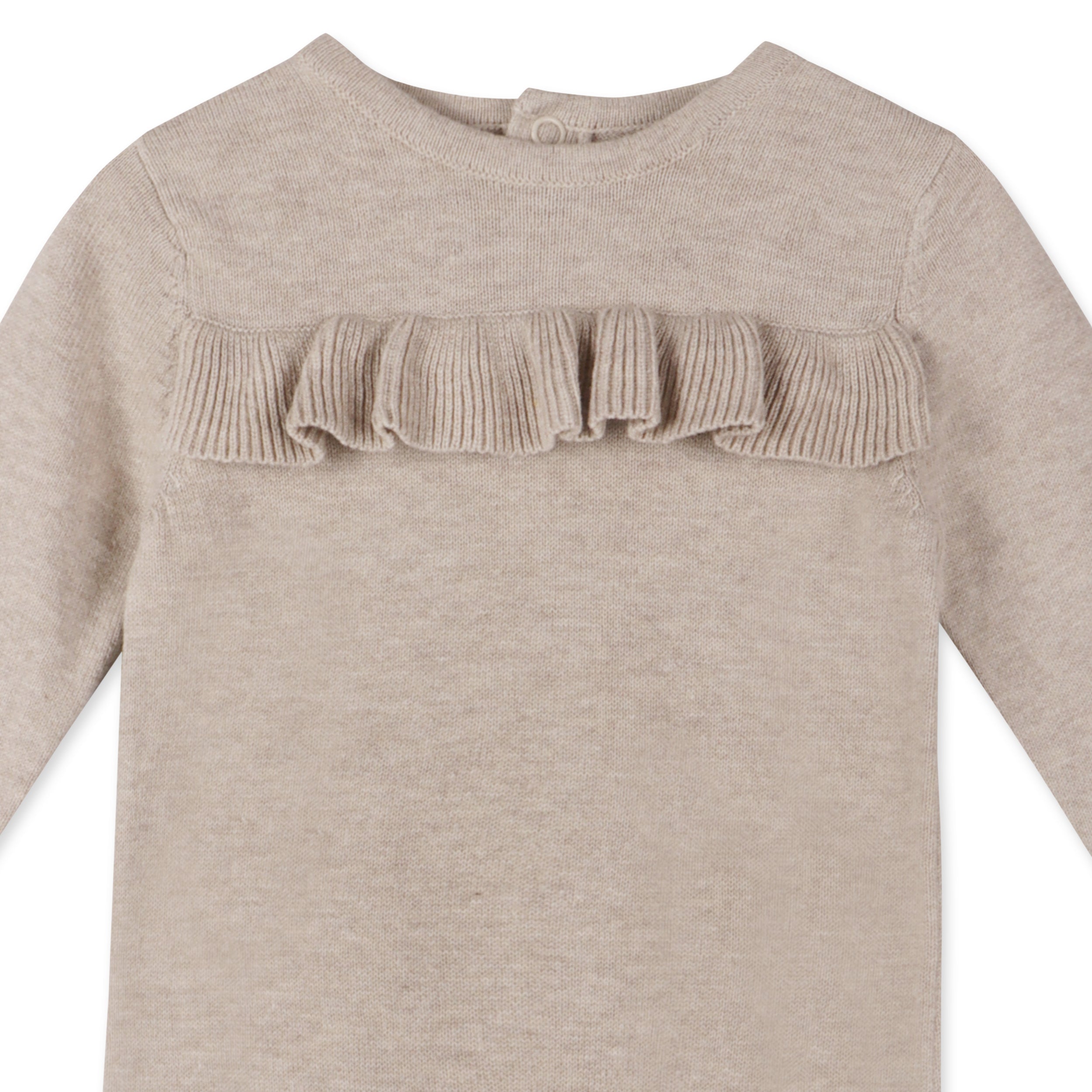Milan Earthy Sweater Knit Ruffle Baby Jumpsuit (Organic Cotton) - Oatmeal