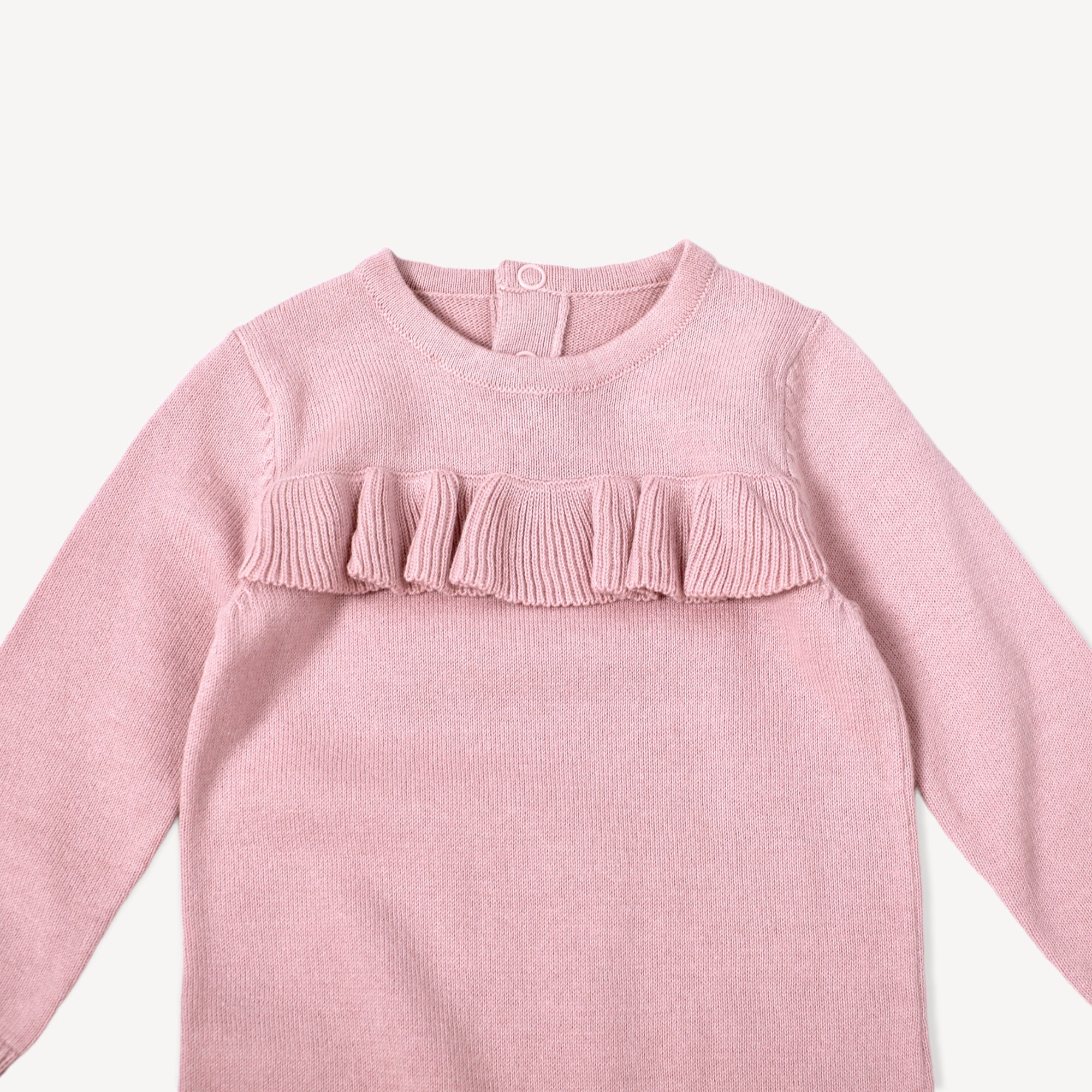 Milan Earthy Sweater Knit Ruffle Baby Jumpsuit (Organic Cotton) -Mauve Pink