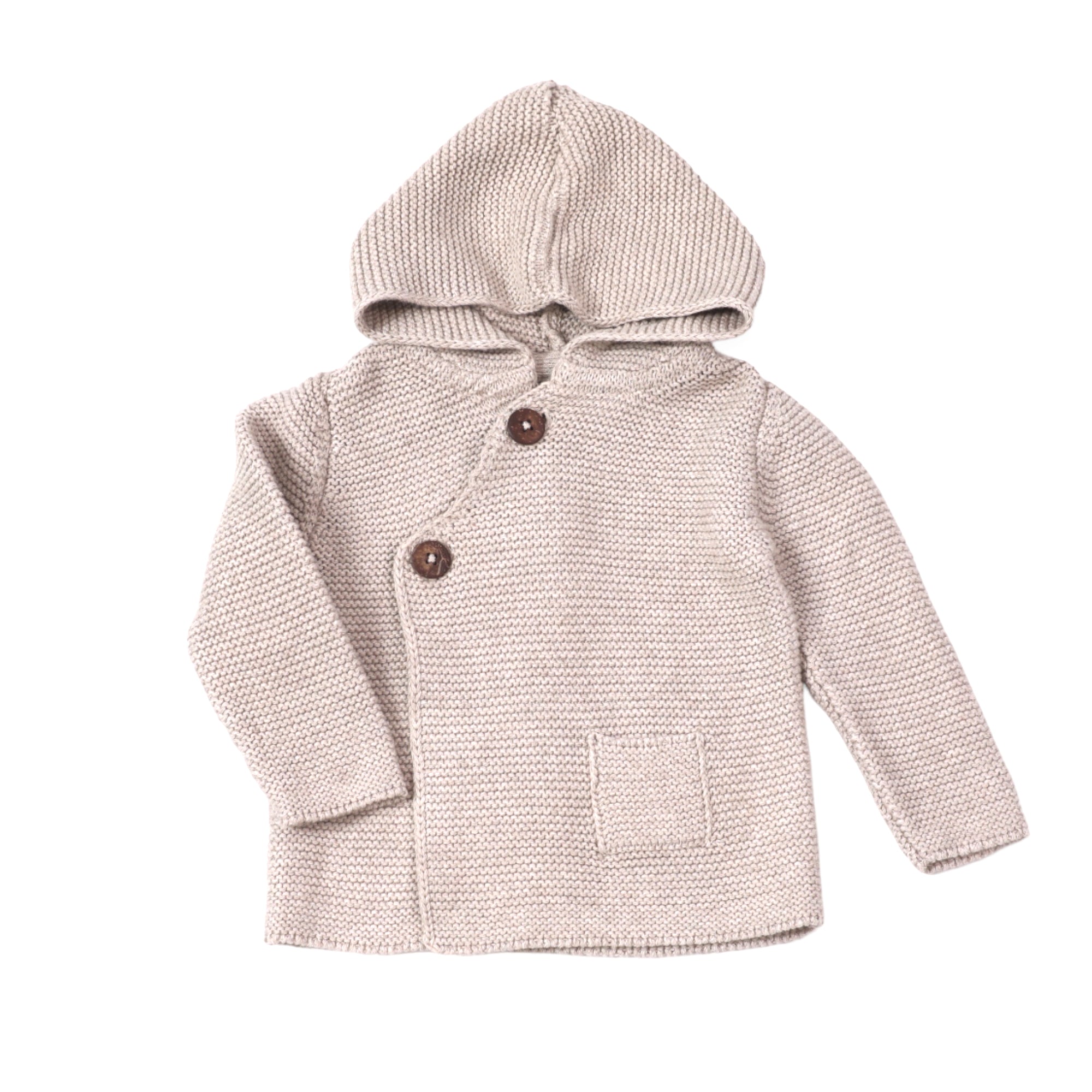 Milan Earthy Hooded Button Sweater Knit Baby Jacket (Organic Cotton) - 2 Colors