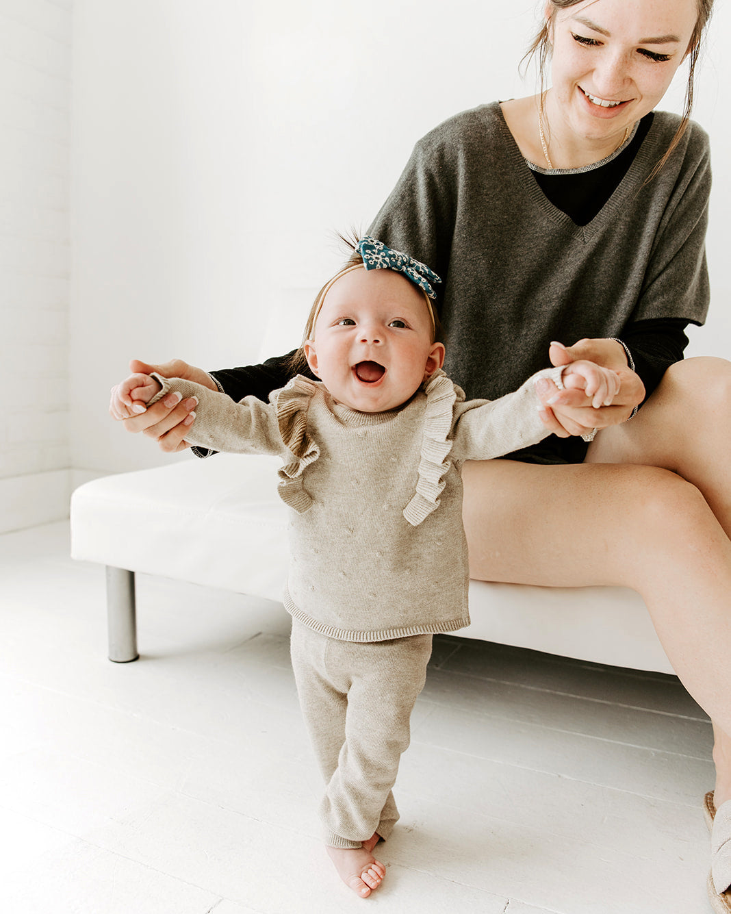 Milan Earthy Ruffle Bobble Baby Pullover Top (Organic Cotton) - 2 Colors