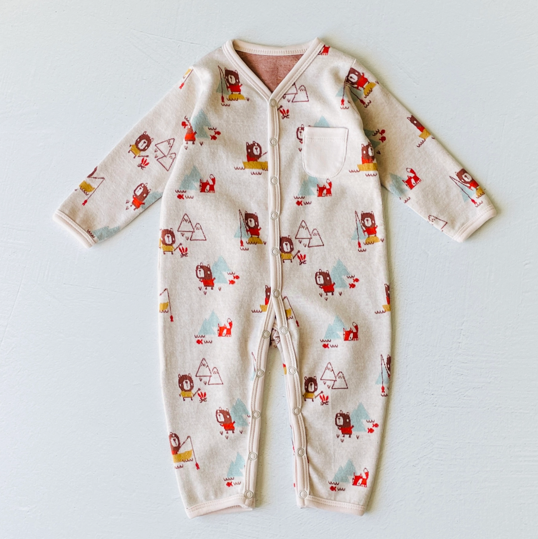 Camping Bear Classic Button Jacquard Baby Jumpsuit (Organic Cotton)